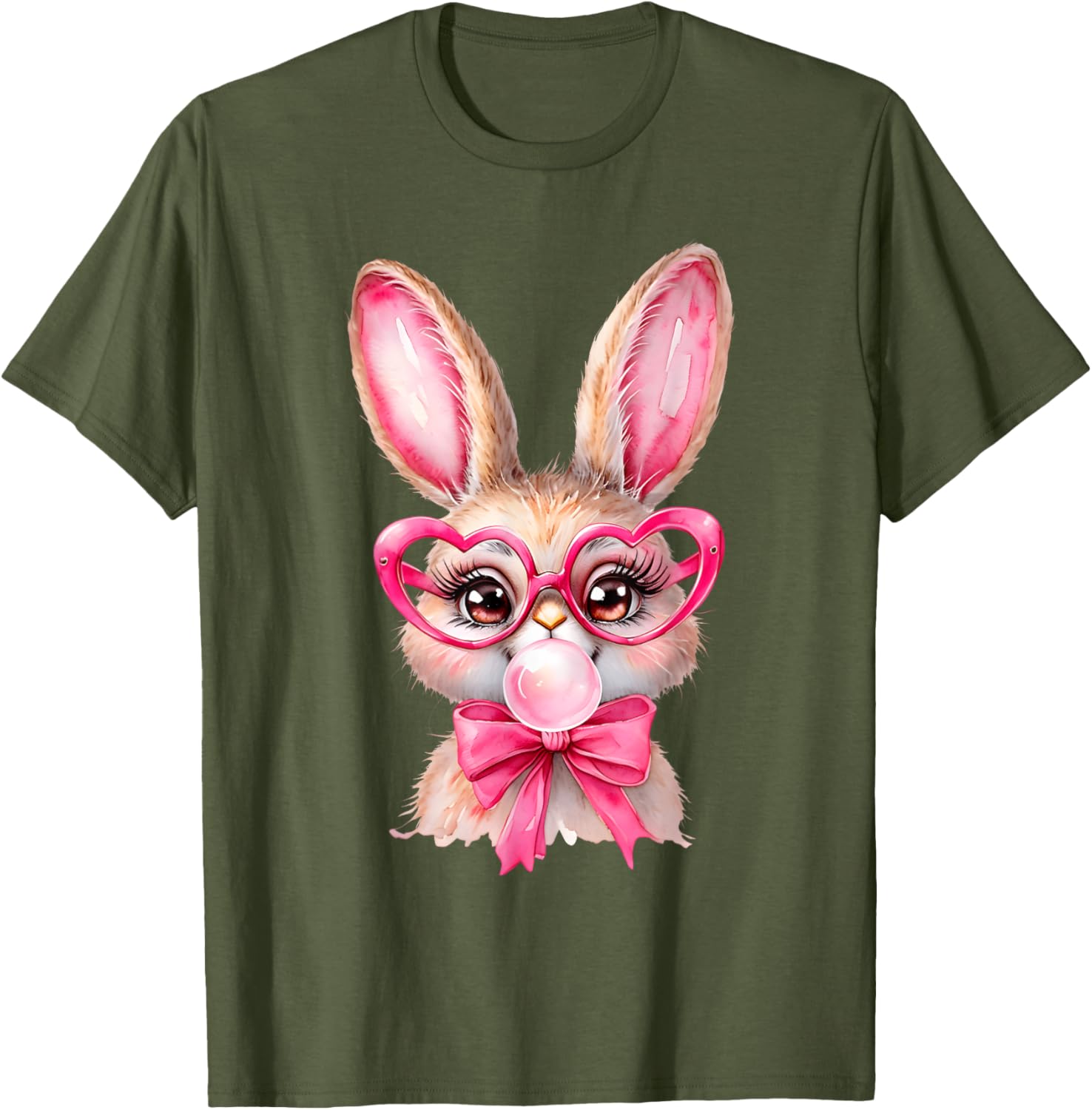 Cute Bunny Rabbit Face Coquette Bow Girl Happy Easter Day T-Shirt