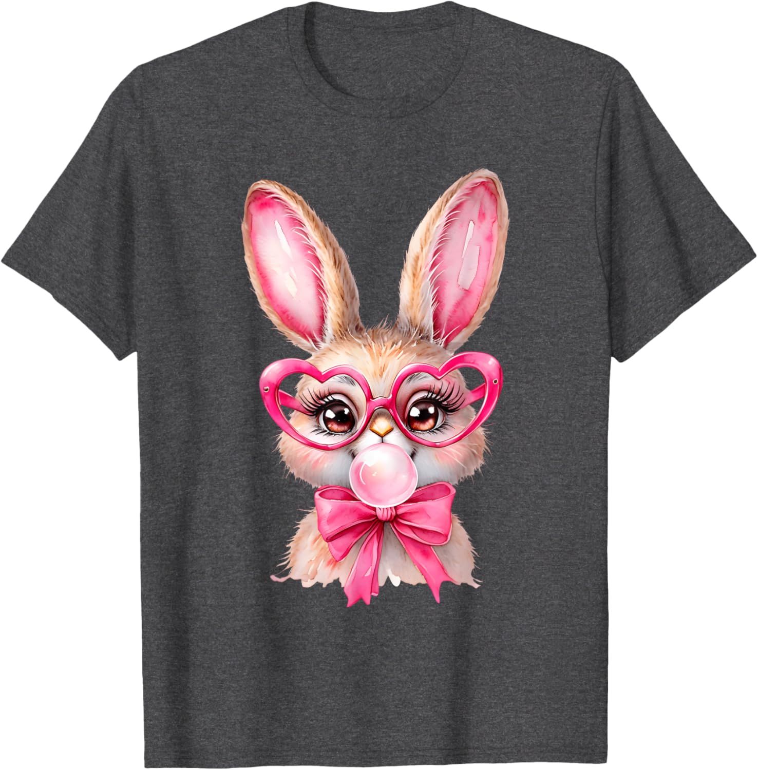 Cute Bunny Rabbit Face Coquette Bow Girl Happy Easter Day T-Shirt