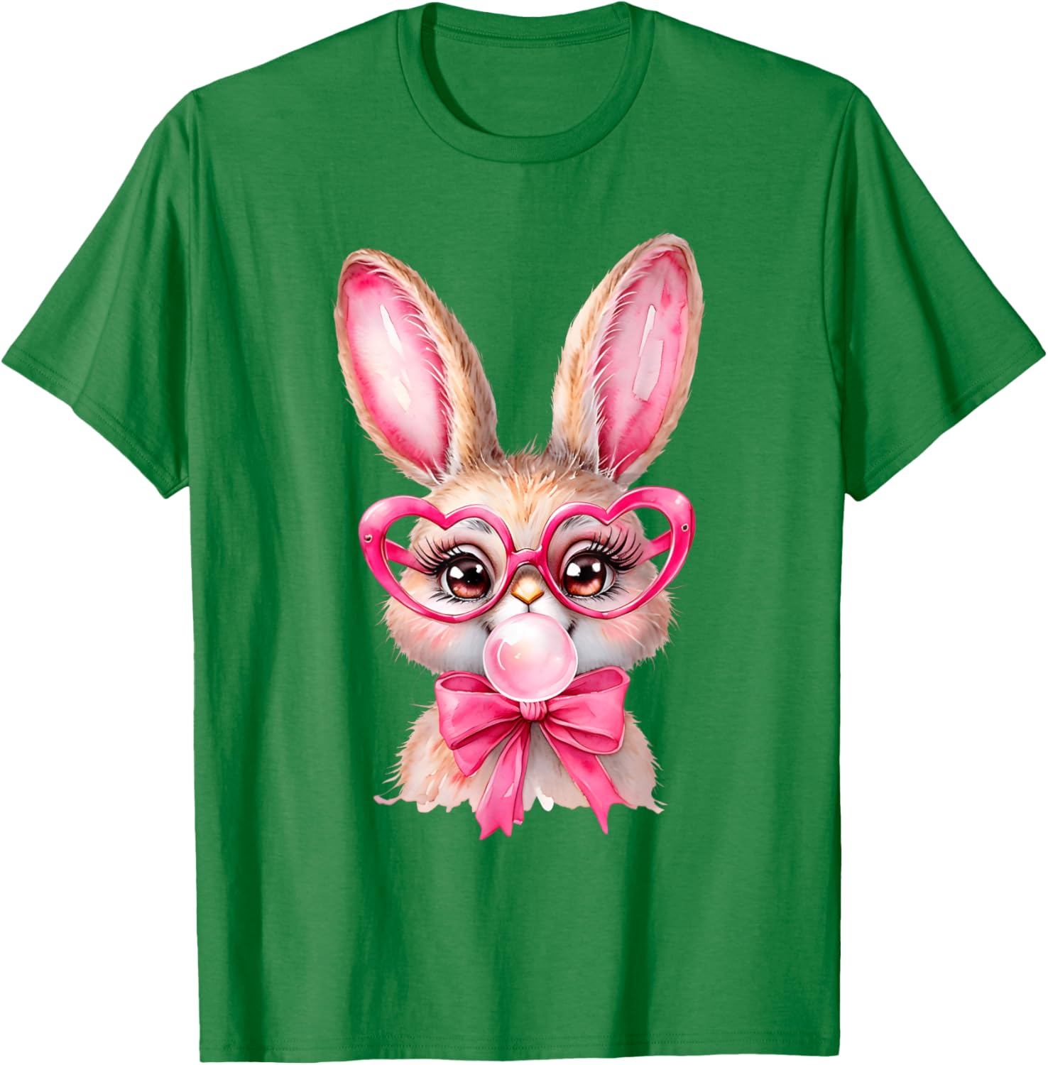 Cute Bunny Rabbit Face Coquette Bow Girl Happy Easter Day T-Shirt