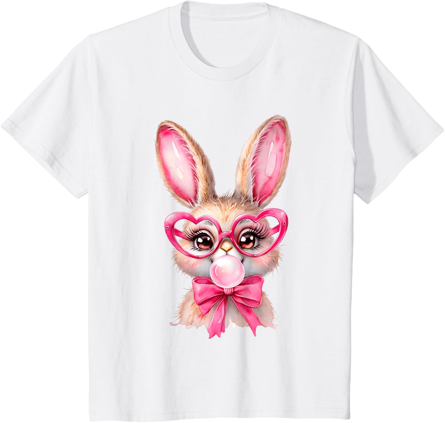 Cute Bunny Rabbit Face Coquette Bow Girl Happy Easter Day T-Shirt