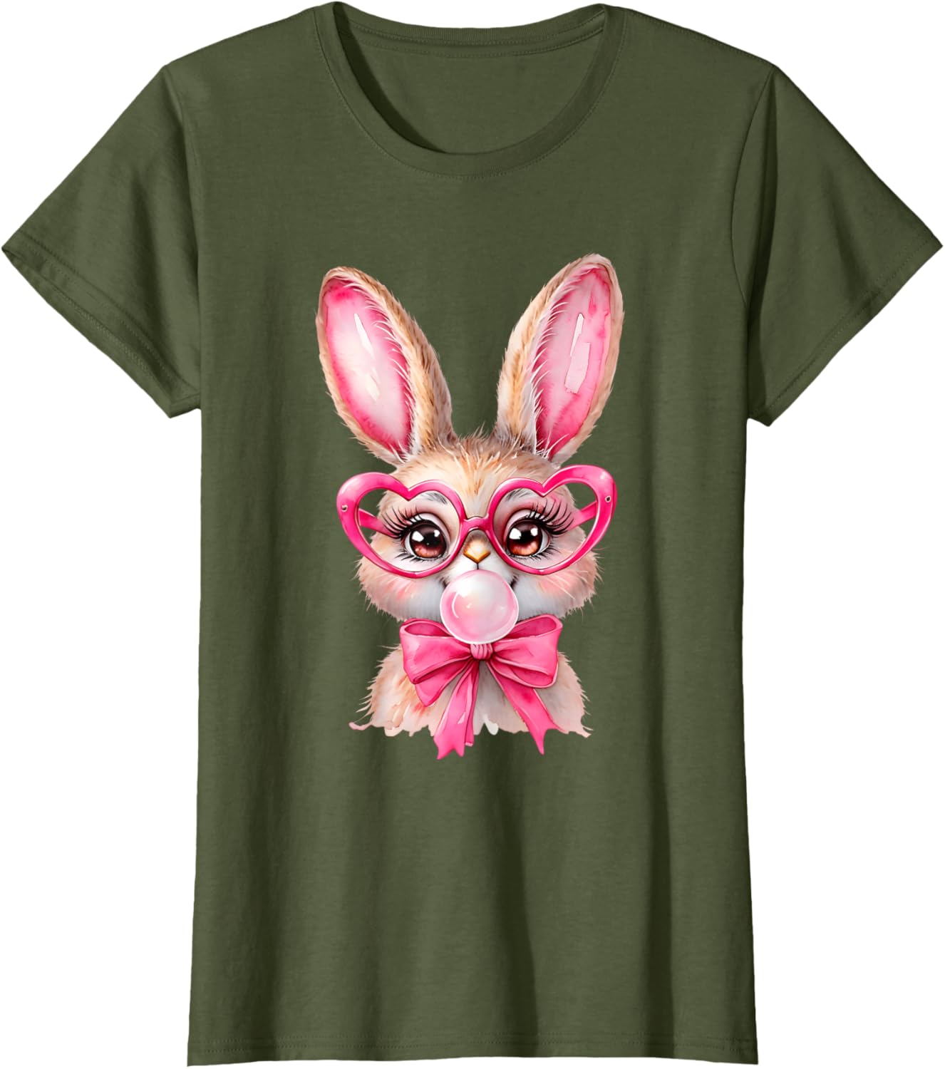 Cute Bunny Rabbit Face Coquette Bow Girl Happy Easter Day T-Shirt