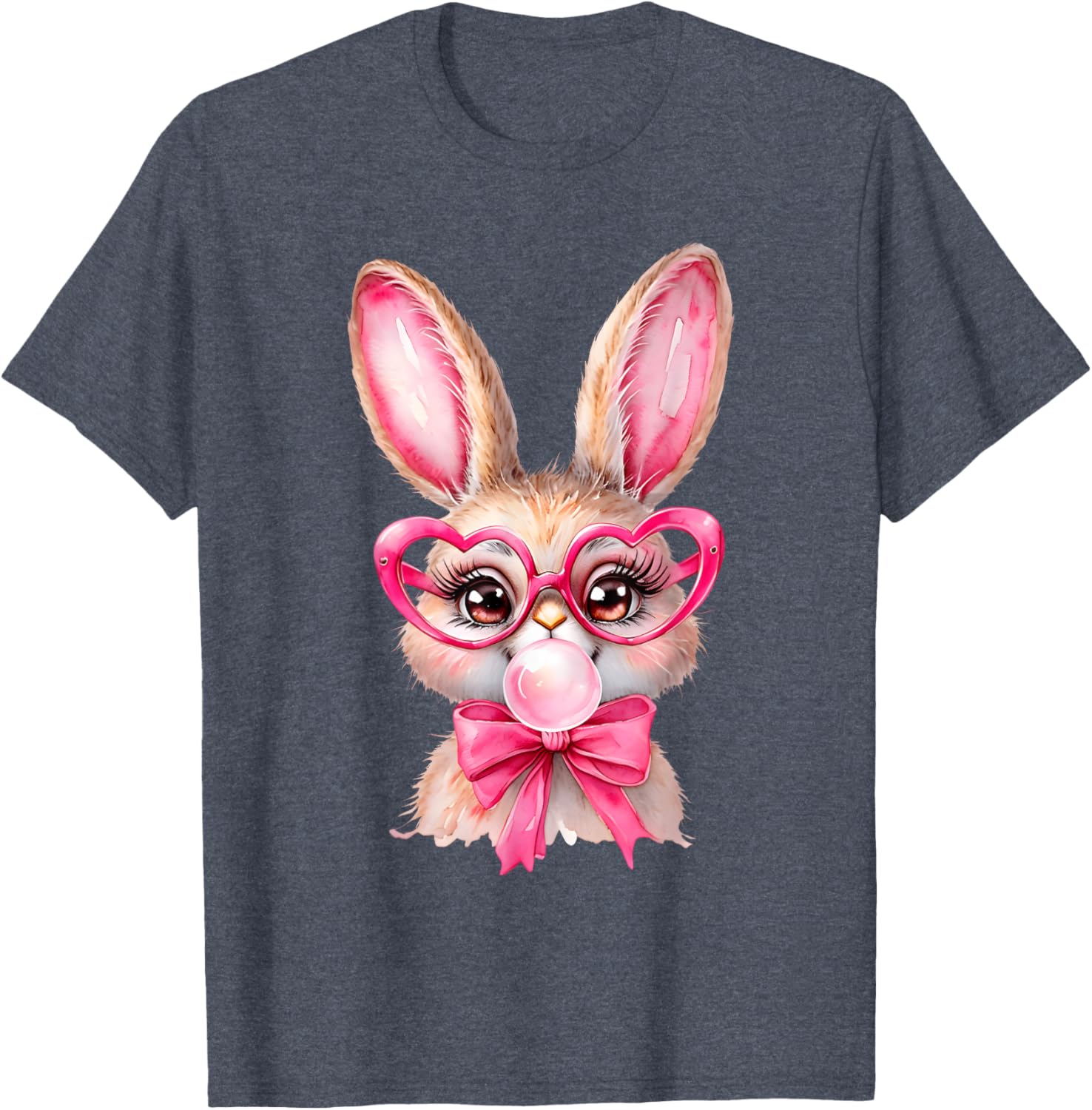 Cute Bunny Rabbit Face Coquette Bow Girl Happy Easter Day T-Shirt