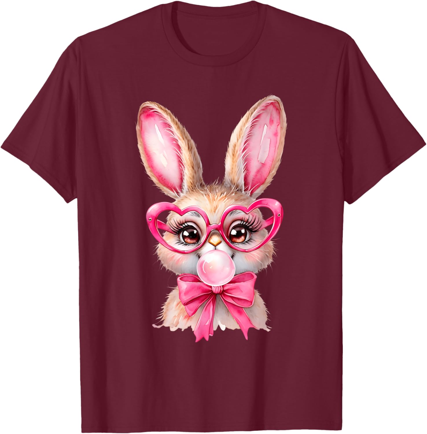 Cute Bunny Rabbit Face Coquette Bow Girl Happy Easter Day T-Shirt