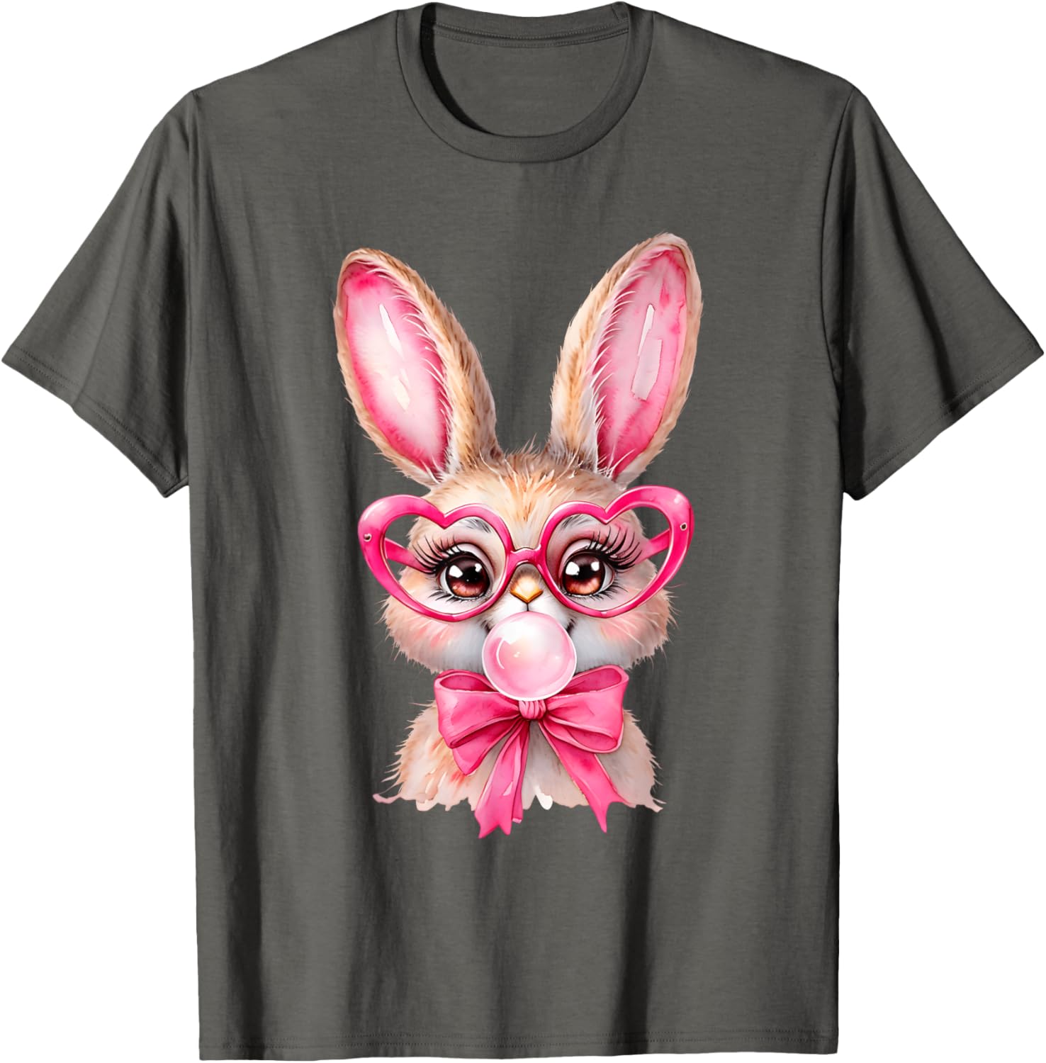 Cute Bunny Rabbit Face Coquette Bow Girl Happy Easter Day T-Shirt