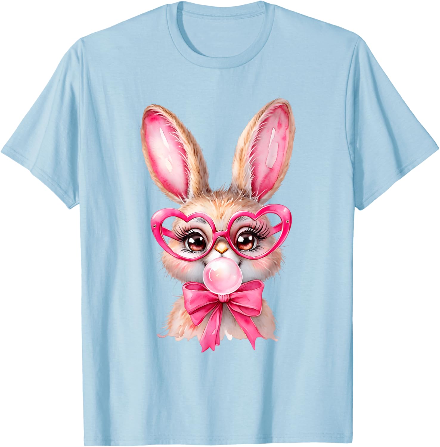 Cute Bunny Rabbit Face Coquette Bow Girl Happy Easter Day T-Shirt