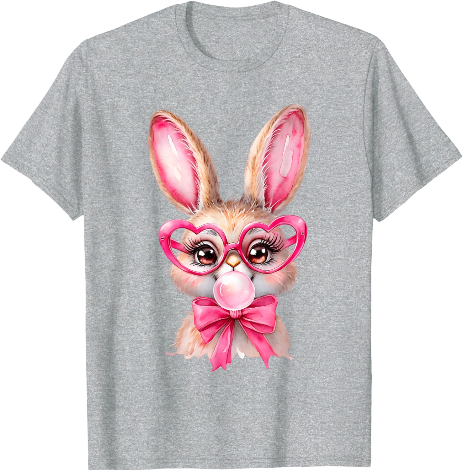 Cute Bunny Rabbit Face Coquette Bow Girl Happy Easter Day T-Shirt