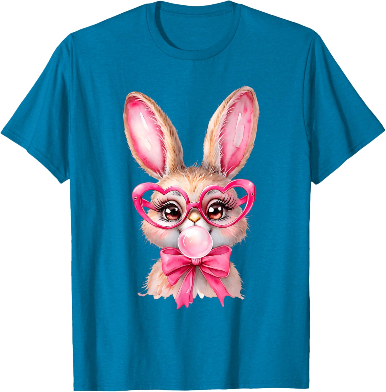 Cute Bunny Rabbit Face Coquette Bow Girl Happy Easter Day T-Shirt