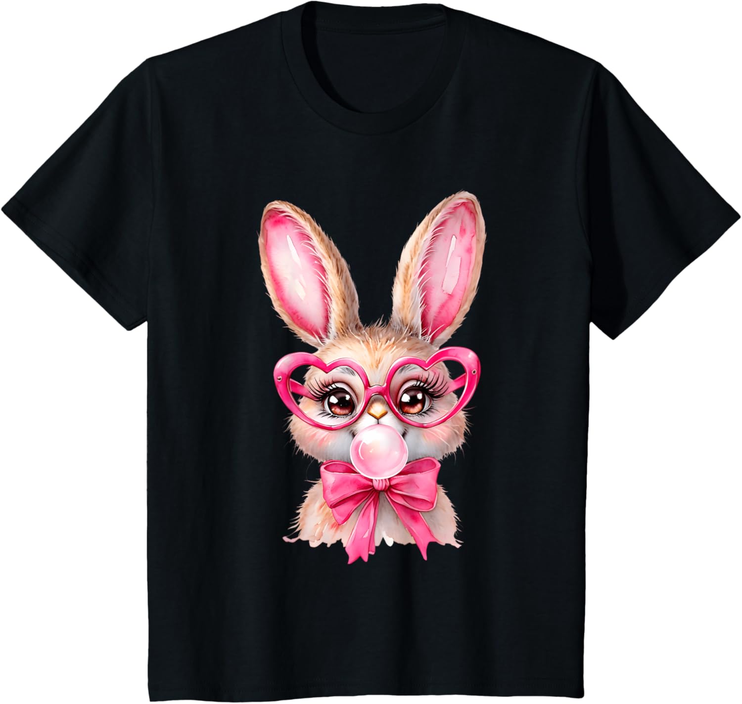 Cute Bunny Rabbit Face Coquette Bow Girl Happy Easter Day T-Shirt