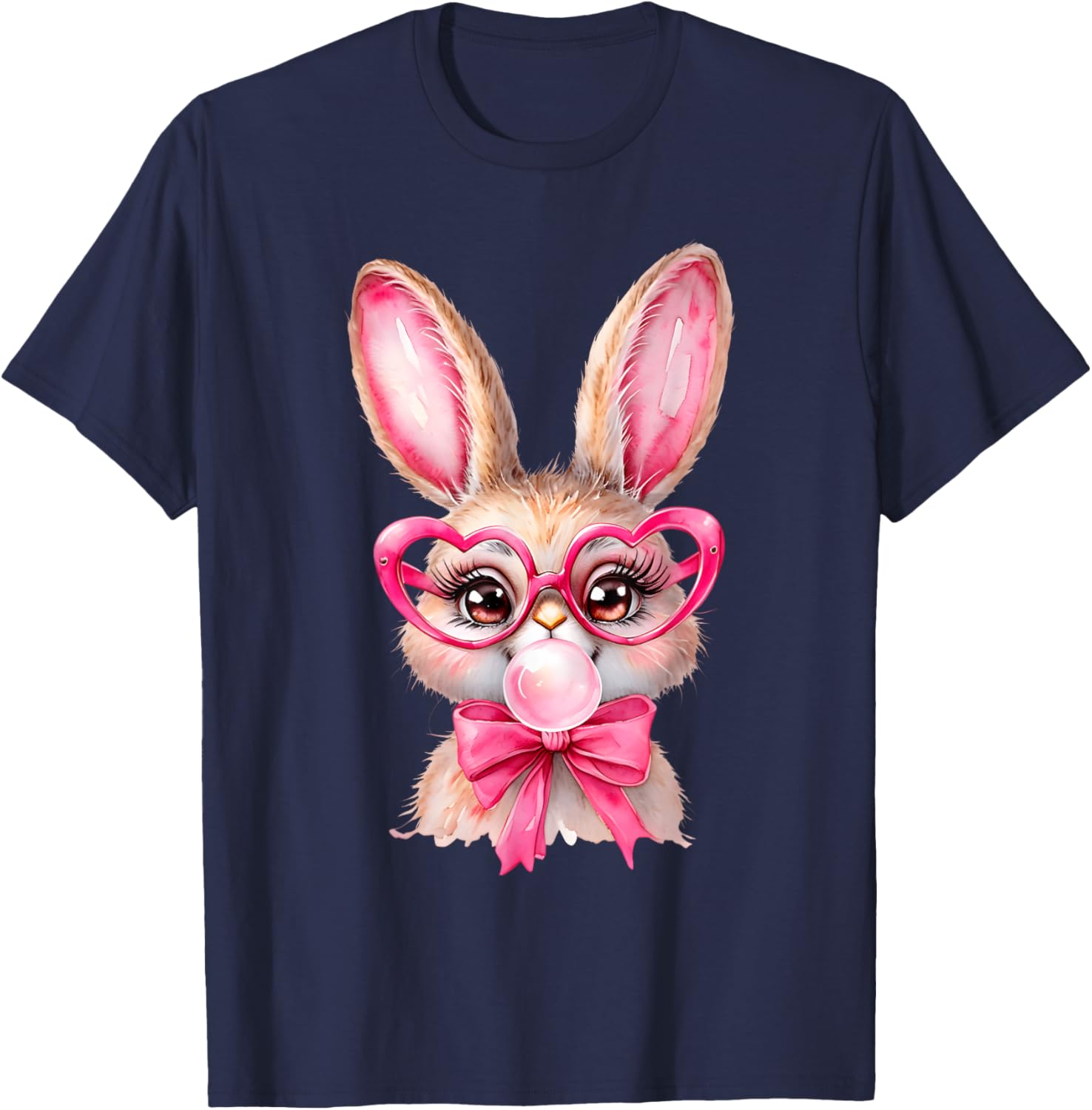 Cute Bunny Rabbit Face Coquette Bow Girl Happy Easter Day T-Shirt