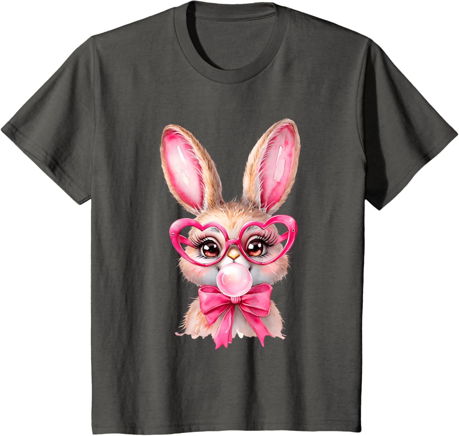 Cute Bunny Rabbit Face Coquette Bow Girl Happy Easter Day T-Shirt