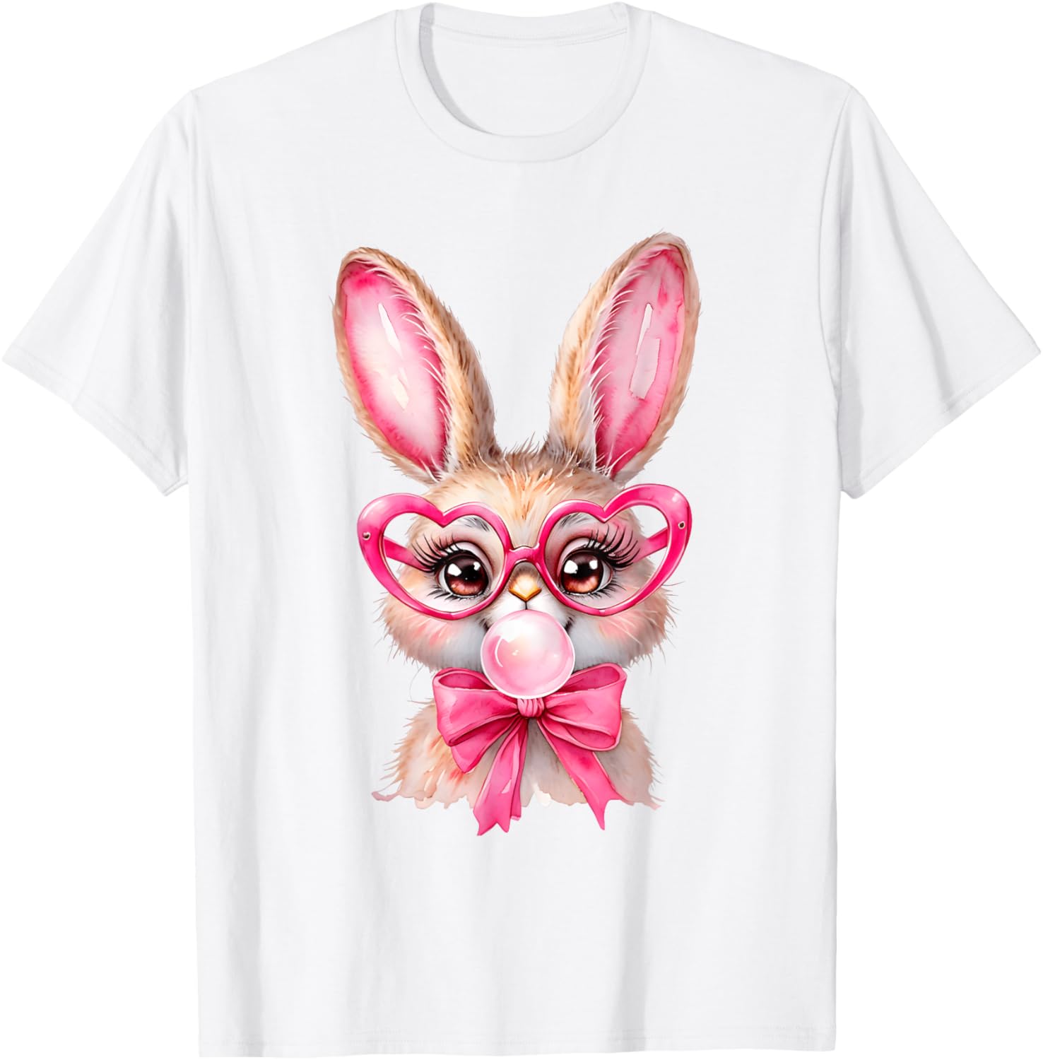 Cute Bunny Rabbit Face Coquette Bow Girl Happy Easter Day T-Shirt