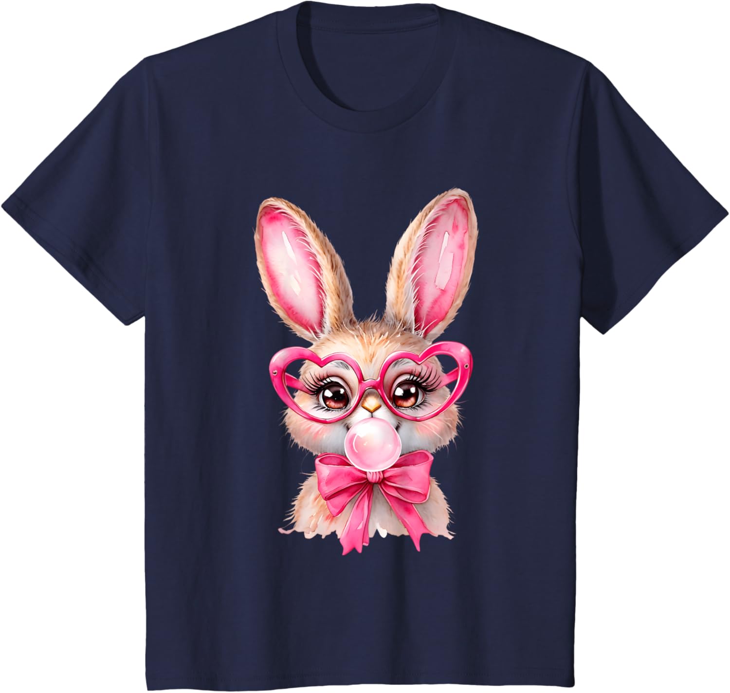 Cute Bunny Rabbit Face Coquette Bow Girl Happy Easter Day T-Shirt