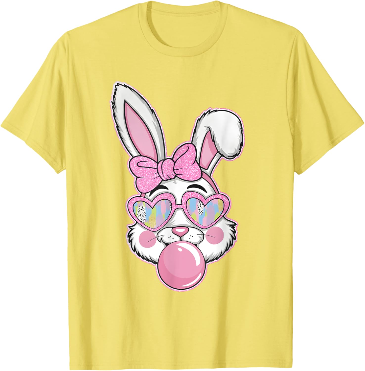 Cute Bunny Rabbit Face Coquette Bow Girl Happy Easter Day T-Shirt