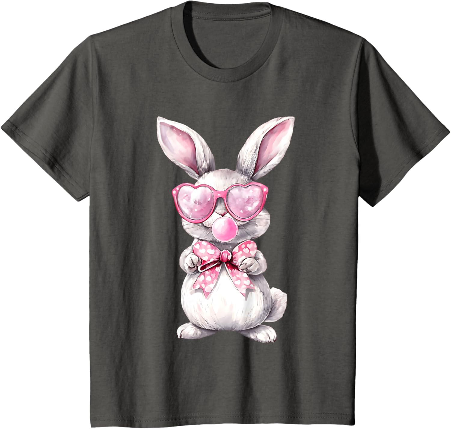 Cute Bunny Rabbit Face Coquette Bow Girl Happy Easter Day T-Shirt