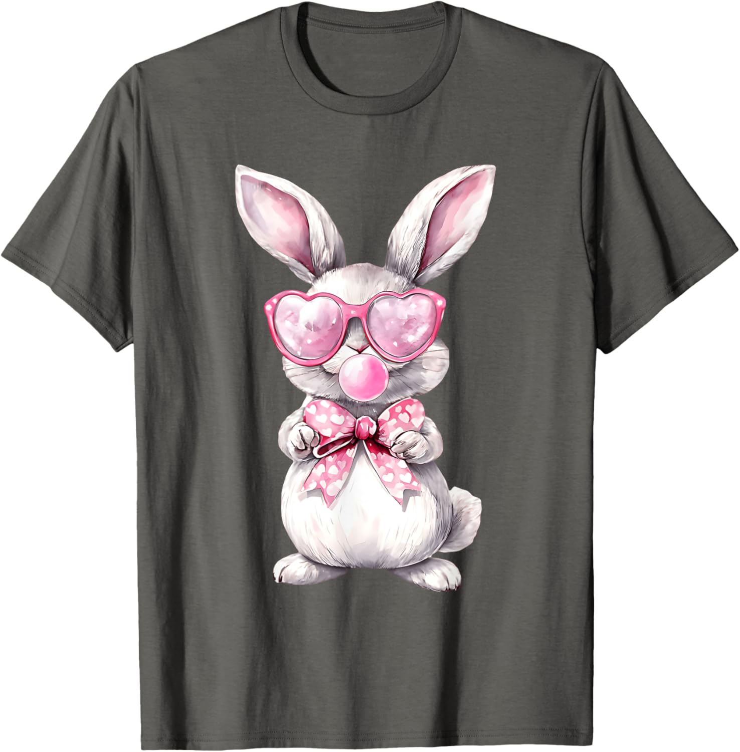 Cute Bunny Rabbit Face Coquette Bow Girl Happy Easter Day T-Shirt