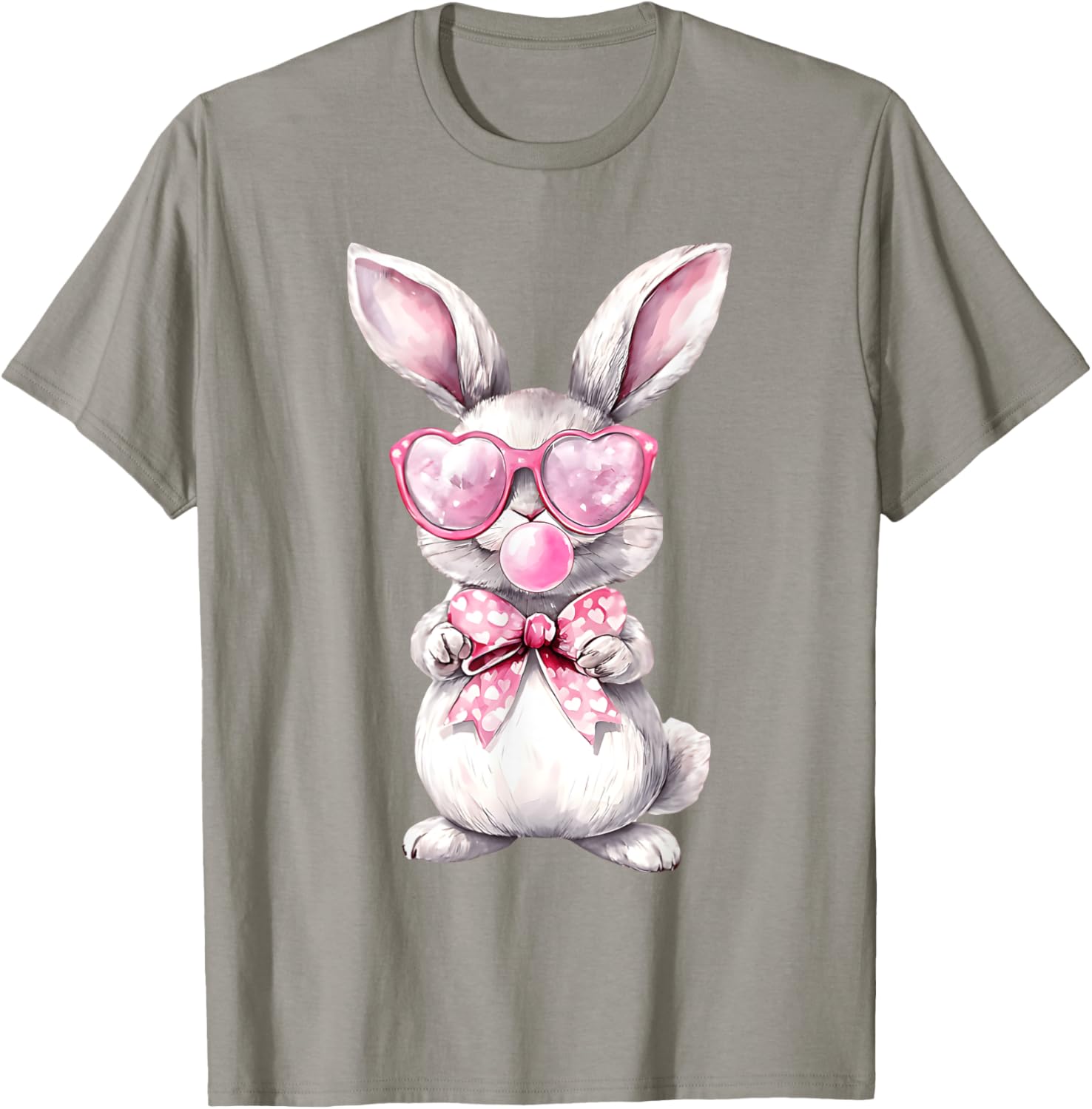 Cute Bunny Rabbit Face Coquette Bow Girl Happy Easter Day T-Shirt