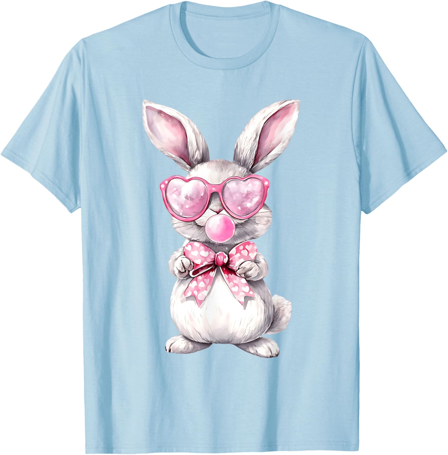 Cute Bunny Rabbit Face Coquette Bow Girl Happy Easter Day T-Shirt