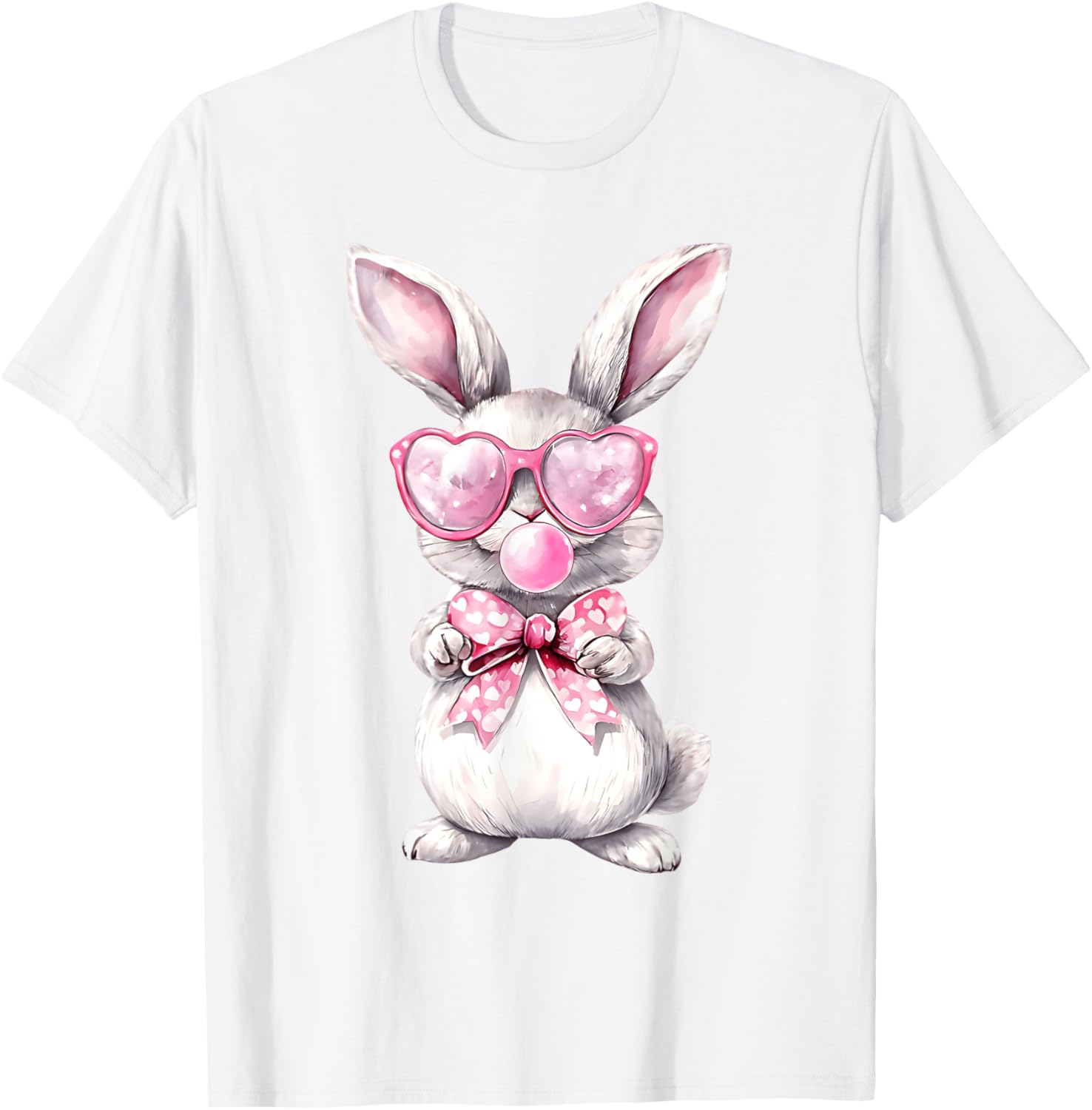 Cute Bunny Rabbit Face Coquette Bow Girl Happy Easter Day T-Shirt