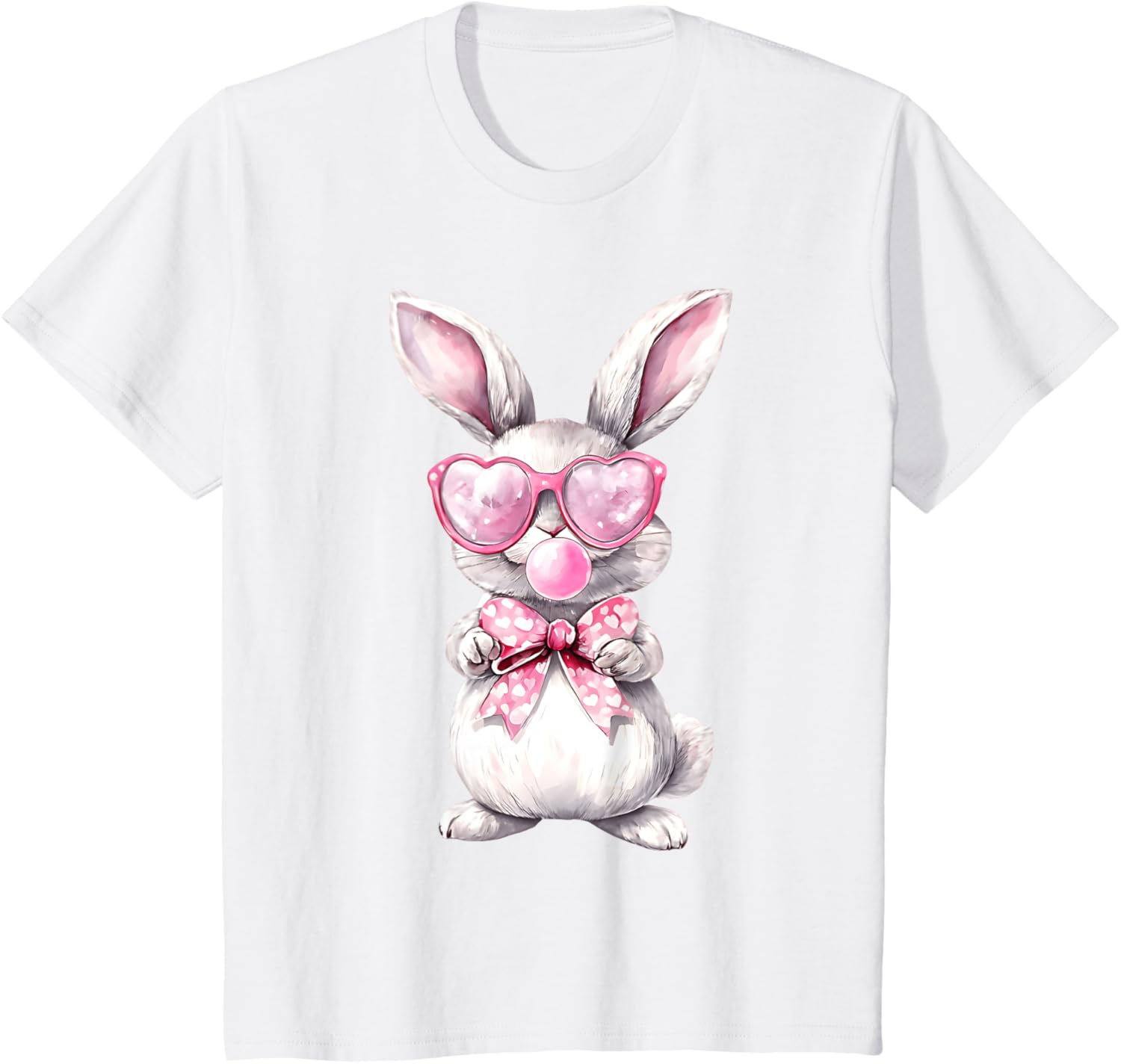 Cute Bunny Rabbit Face Coquette Bow Girl Happy Easter Day T-Shirt