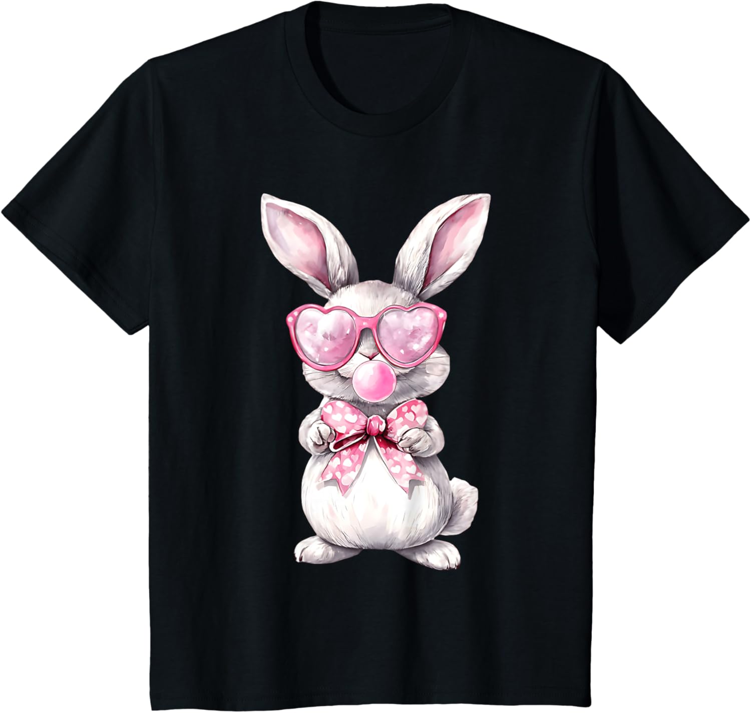 Cute Bunny Rabbit Face Coquette Bow Girl Happy Easter Day T-Shirt