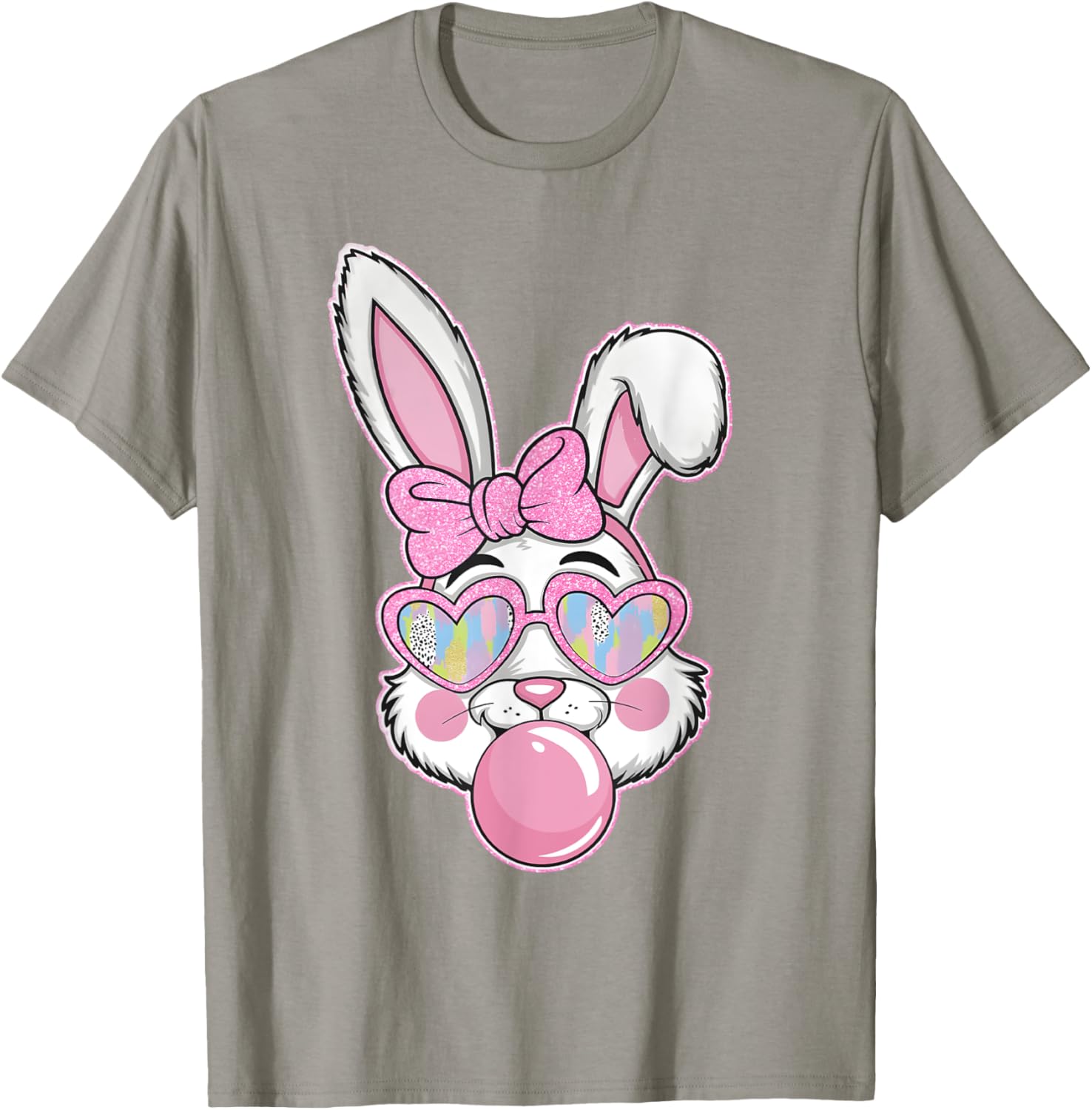 Cute Bunny Rabbit Face Coquette Bow Girl Happy Easter Day T-Shirt