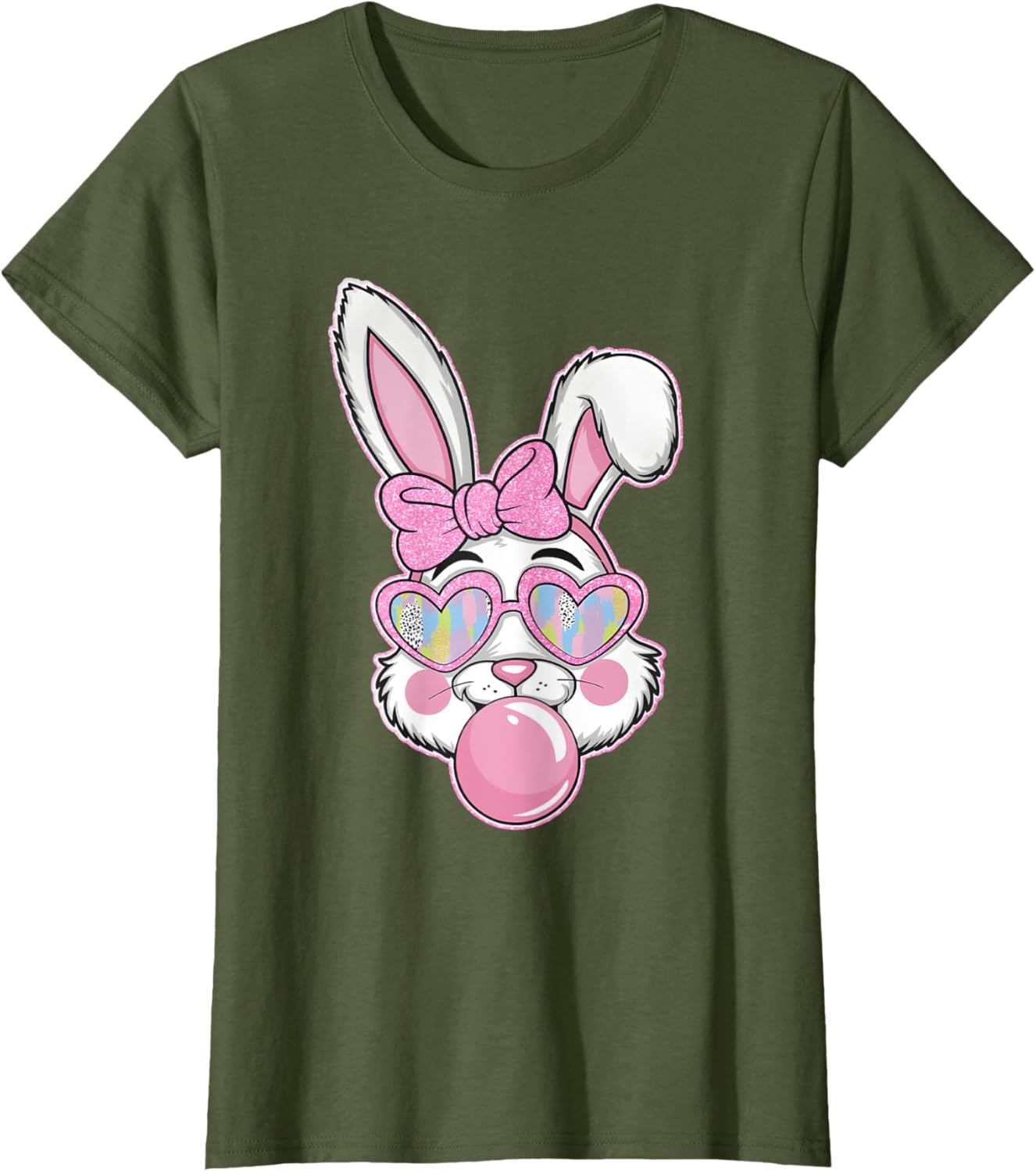 Cute Bunny Rabbit Face Coquette Bow Girl Happy Easter Day T-Shirt