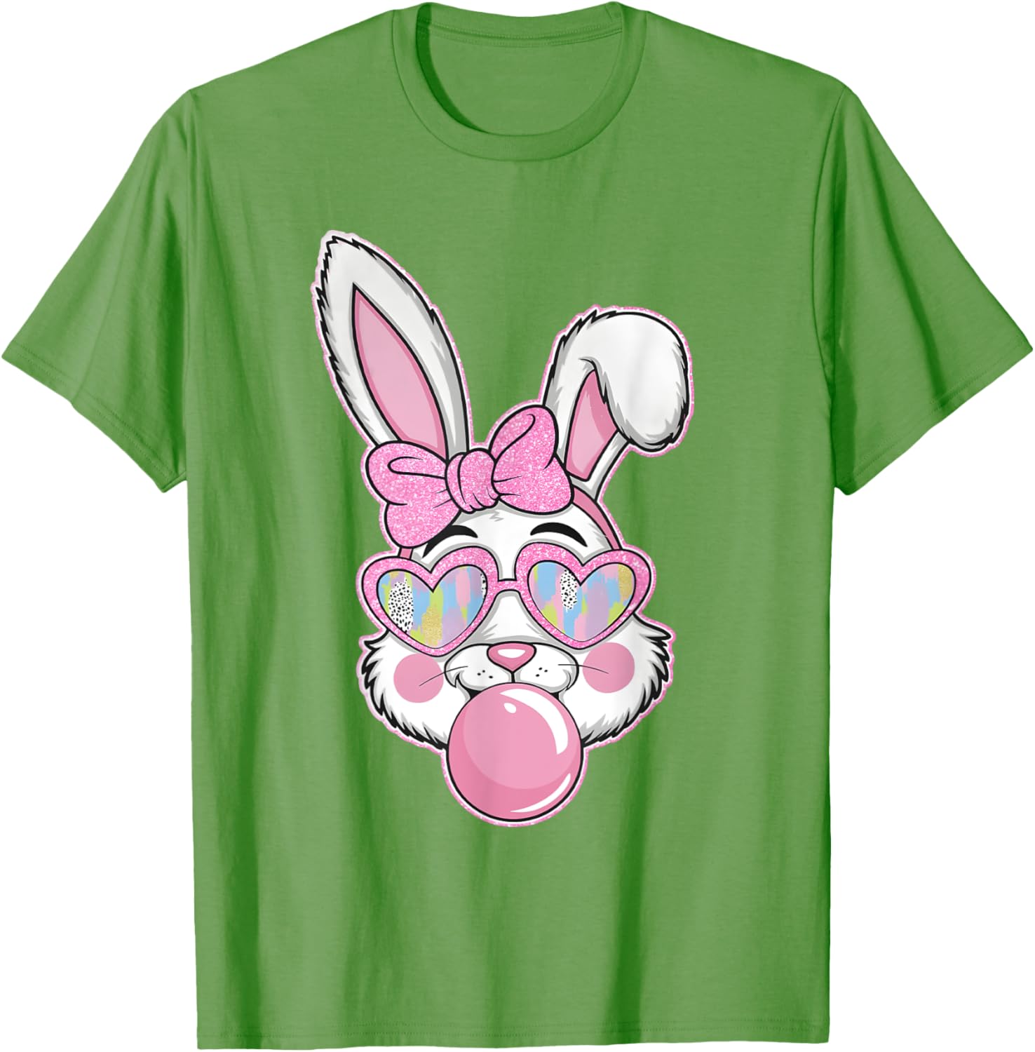 Cute Bunny Rabbit Face Coquette Bow Girl Happy Easter Day T-Shirt