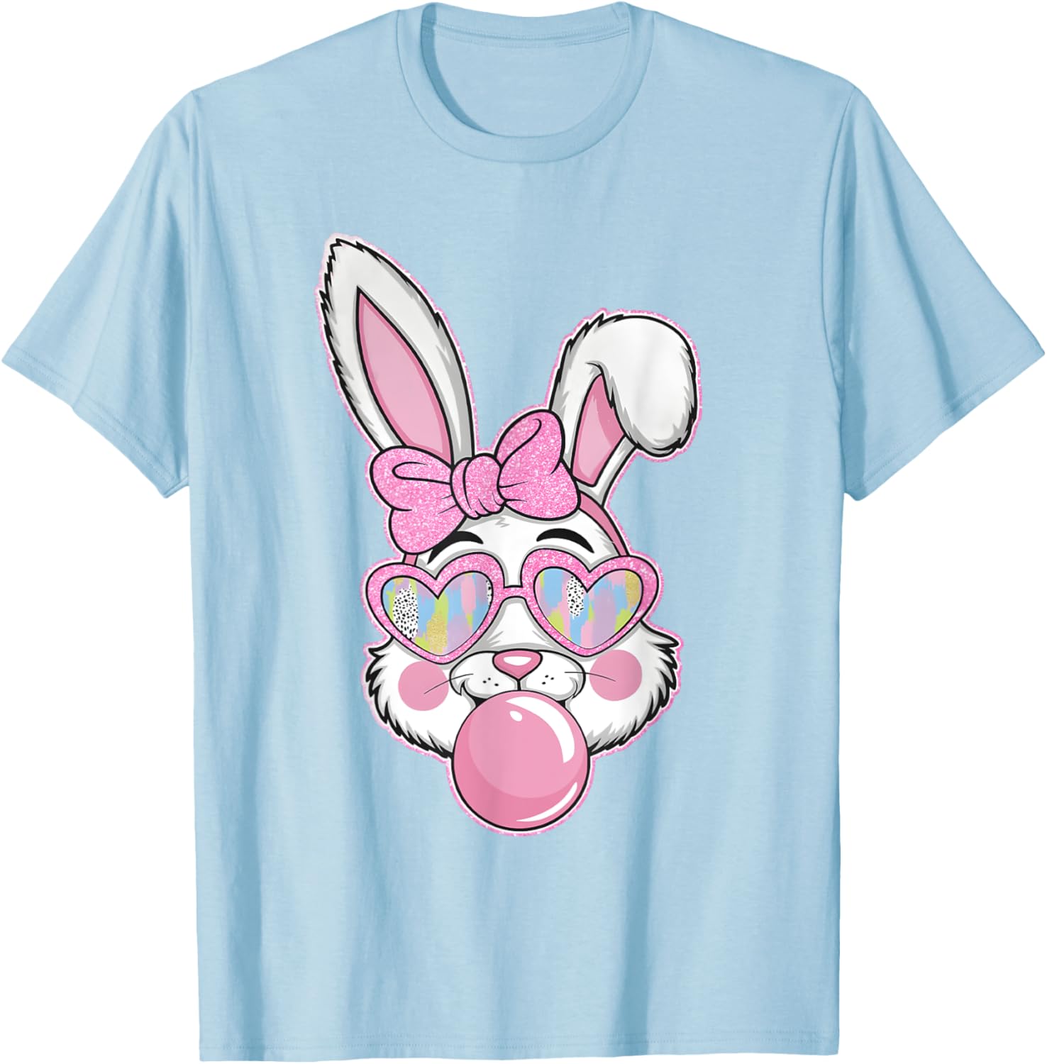 Cute Bunny Rabbit Face Coquette Bow Girl Happy Easter Day T-Shirt