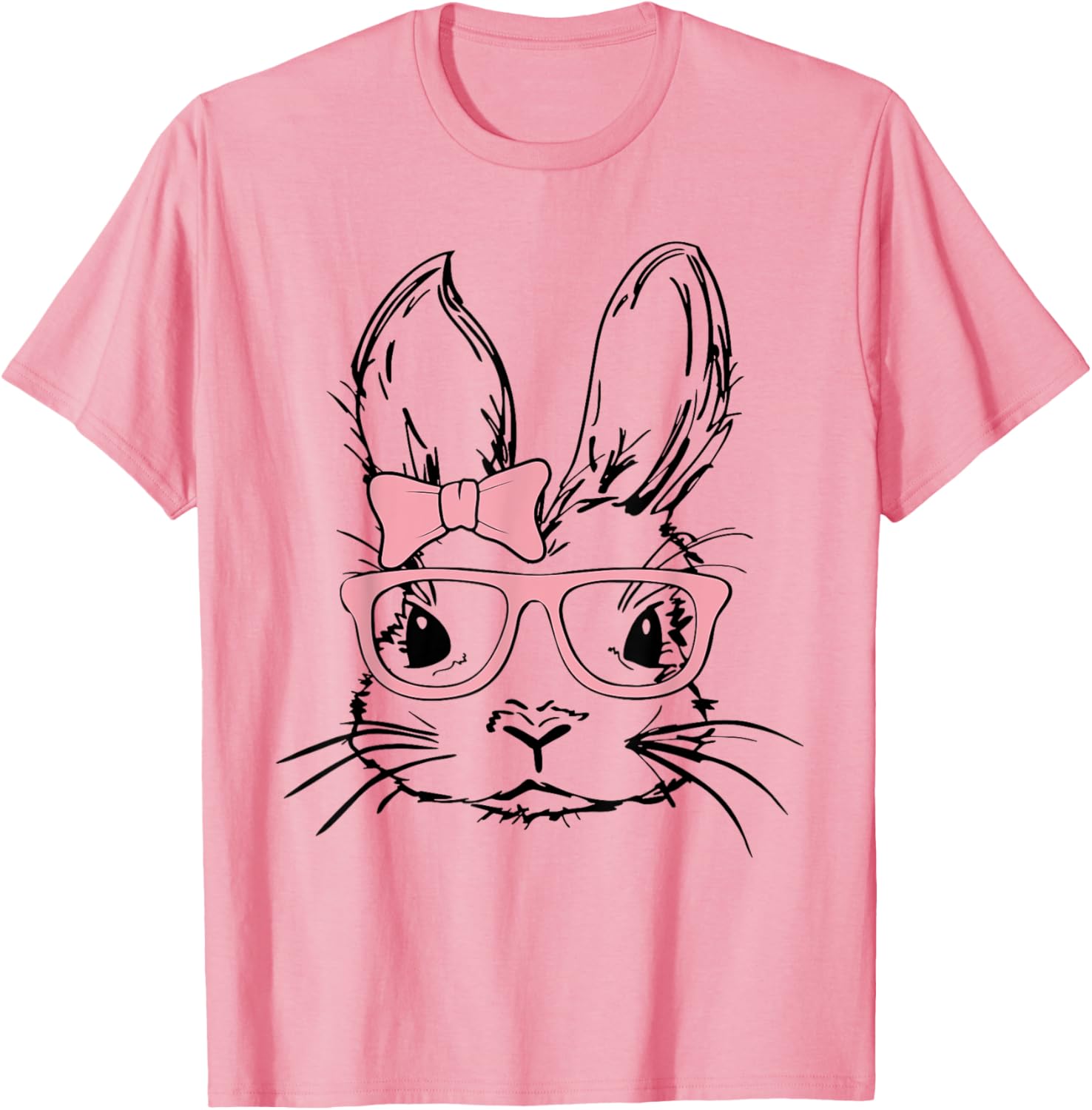 Cute Bunny Rabbit Face Coquette Bow Girl Happy Easter Day T-Shirt