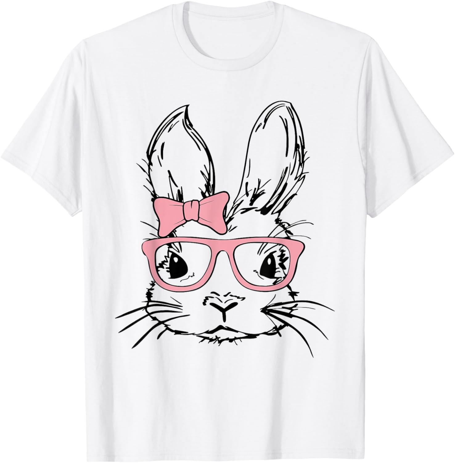 Cute Bunny Rabbit Face Coquette Bow Girl Happy Easter Day T-Shirt