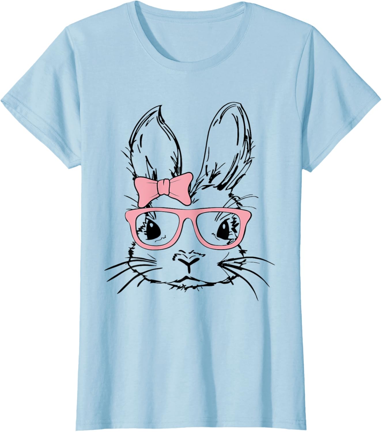 Cute Bunny Rabbit Face Coquette Bow Girl Happy Easter Day T-Shirt