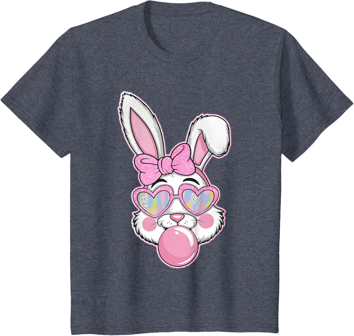 Cute Bunny Rabbit Face Coquette Bow Girl Happy Easter Day T-Shirt