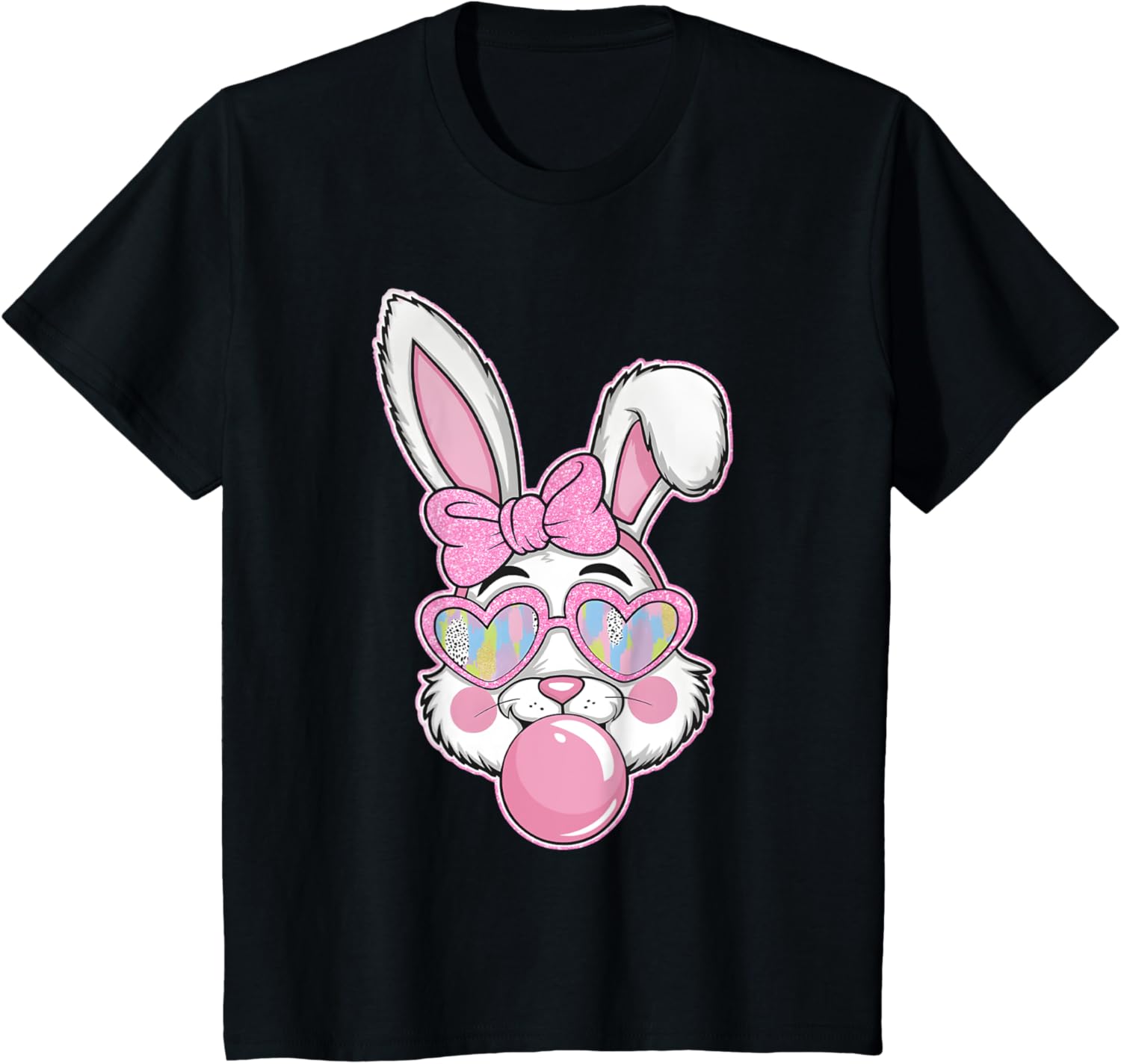 Cute Bunny Rabbit Face Coquette Bow Girl Happy Easter Day T-Shirt