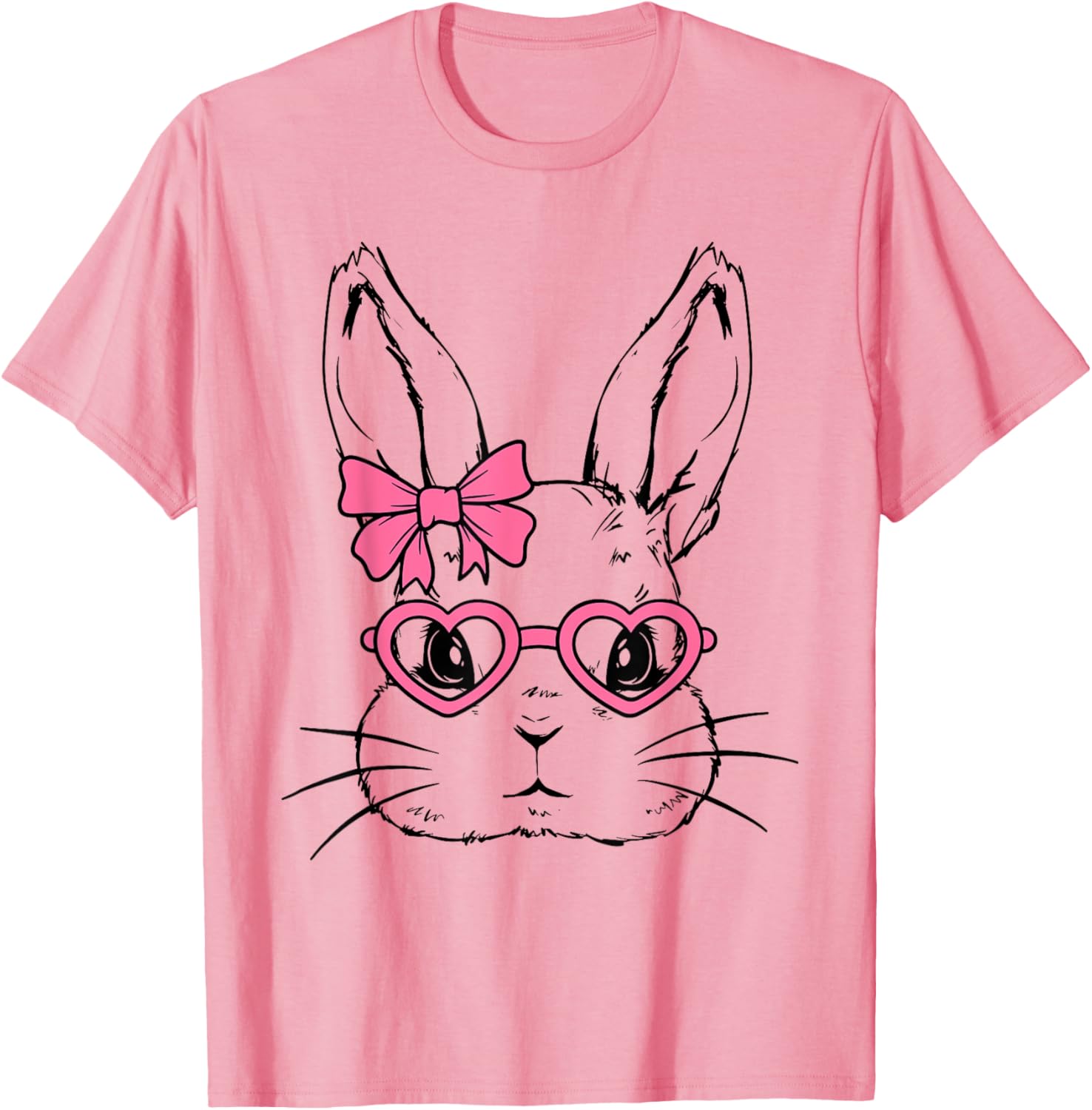 Cute Bunny Rabbit Face Coquette Bow Girl Happy Easter Day T-Shirt