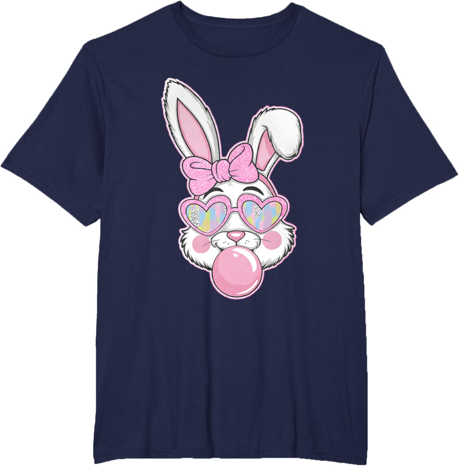 Cute Bunny Rabbit Face Coquette Bow Girl Happy Easter Day T-Shirt