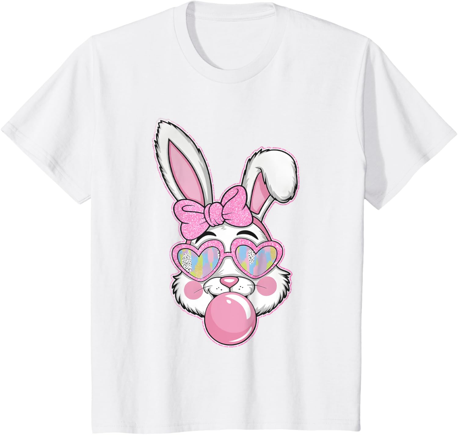 Cute Bunny Rabbit Face Coquette Bow Girl Happy Easter Day T-Shirt