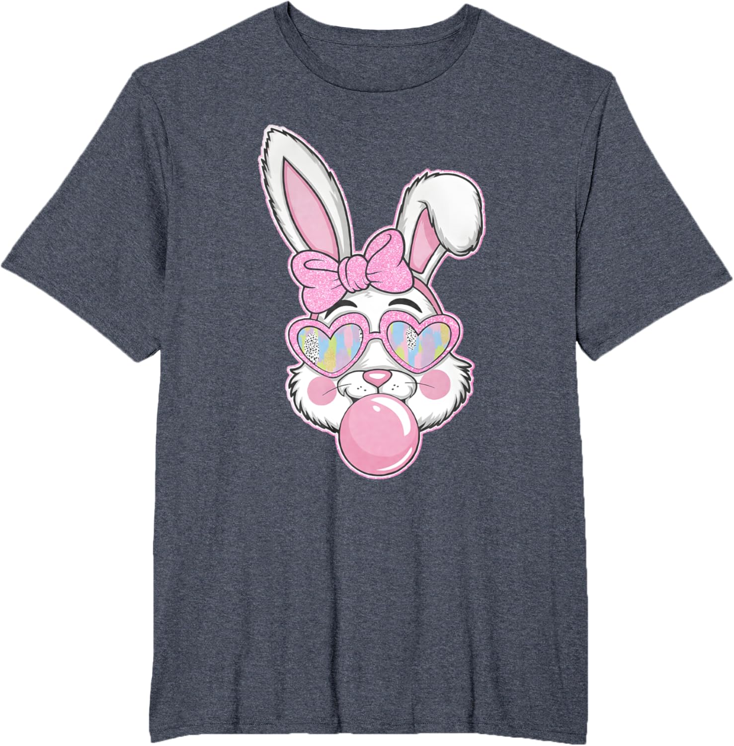 Cute Bunny Rabbit Face Coquette Bow Girl Happy Easter Day T-Shirt