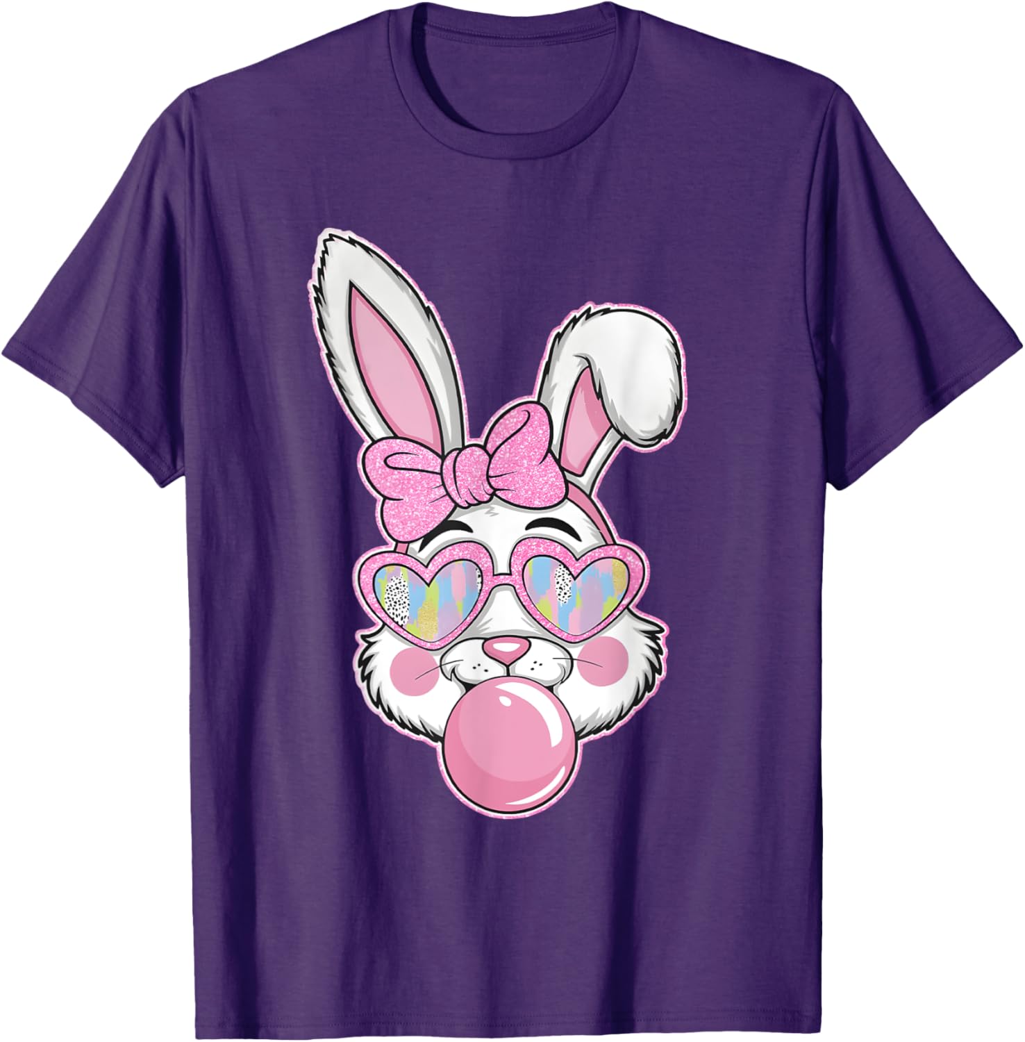 Cute Bunny Rabbit Face Coquette Bow Girl Happy Easter Day T-Shirt