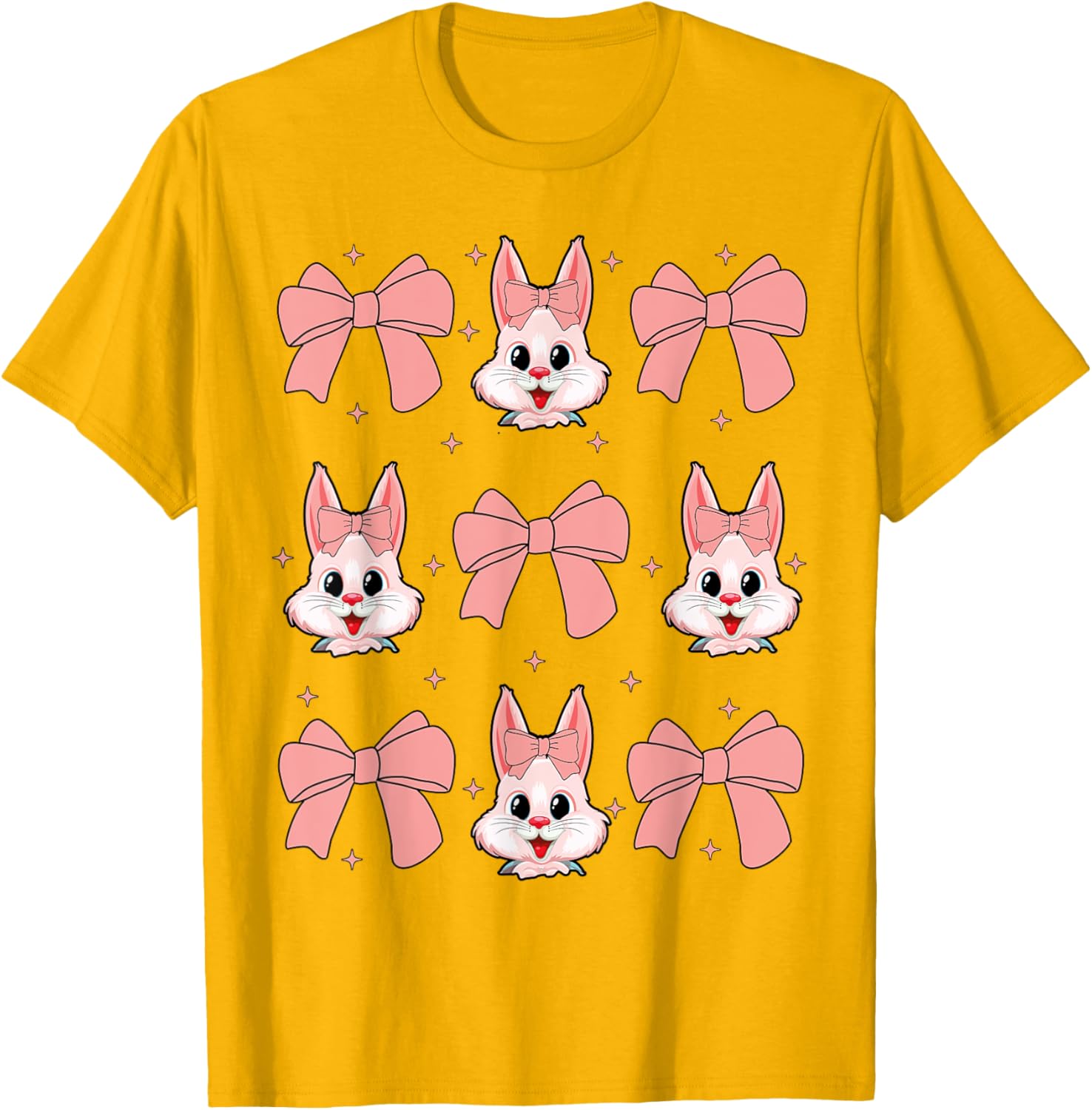 Cute Bunny Rabbit Face Girl Happy Easter Day Coquette Bow T-Shirt