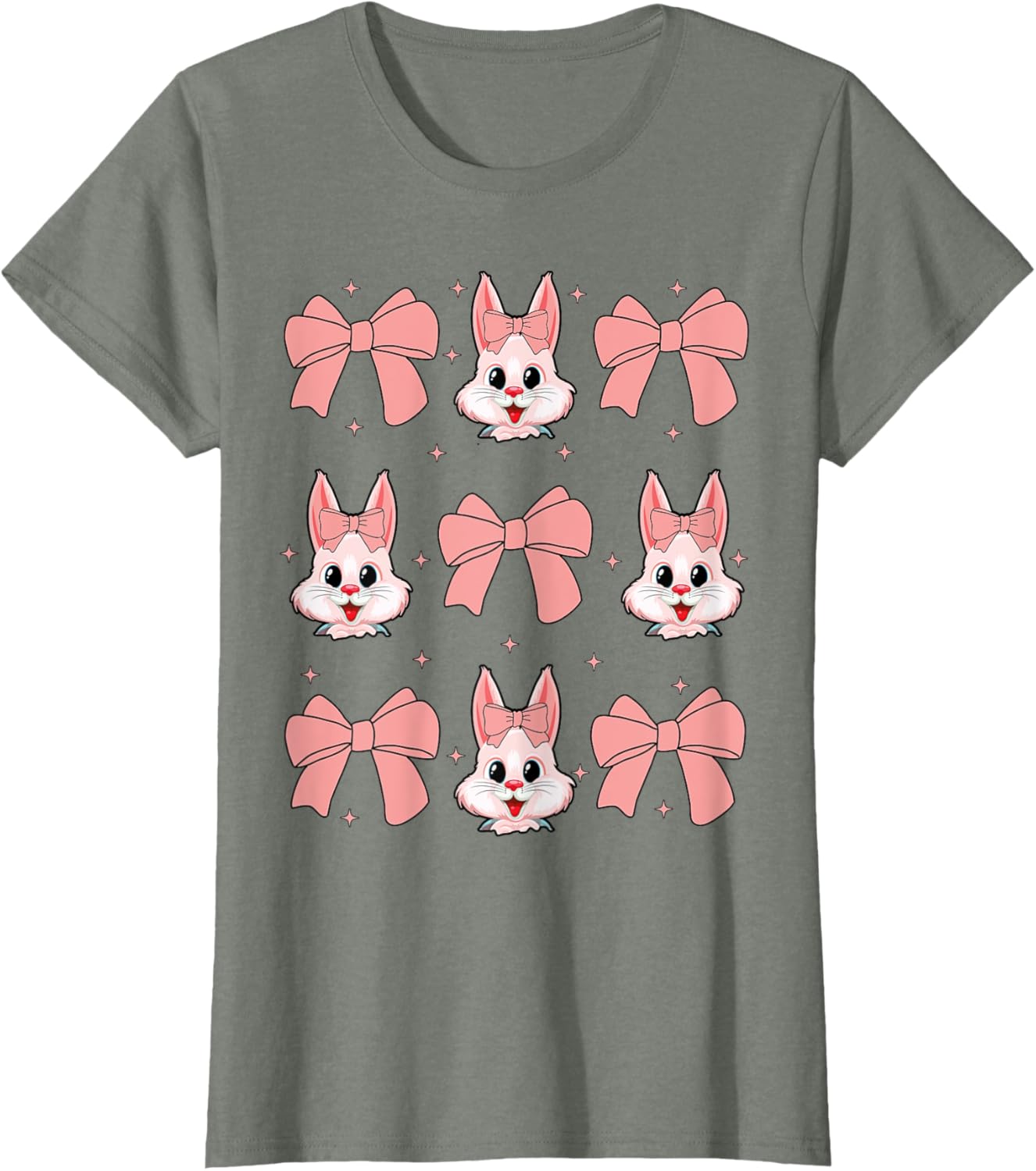 Cute Bunny Rabbit Face Girl Happy Easter Day Coquette Bow T-Shirt