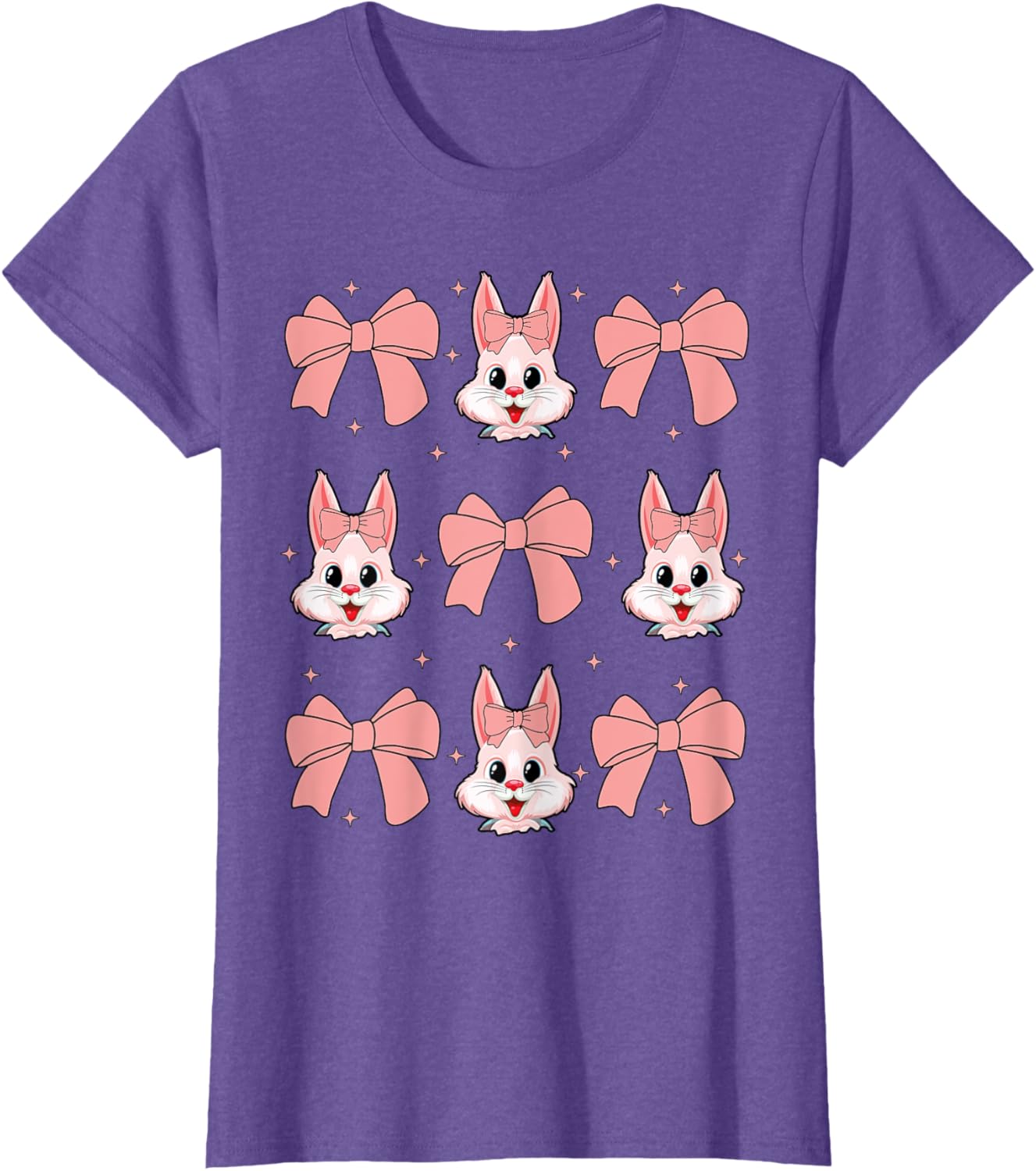 Cute Bunny Rabbit Face Girl Happy Easter Day Coquette Bow T-Shirt