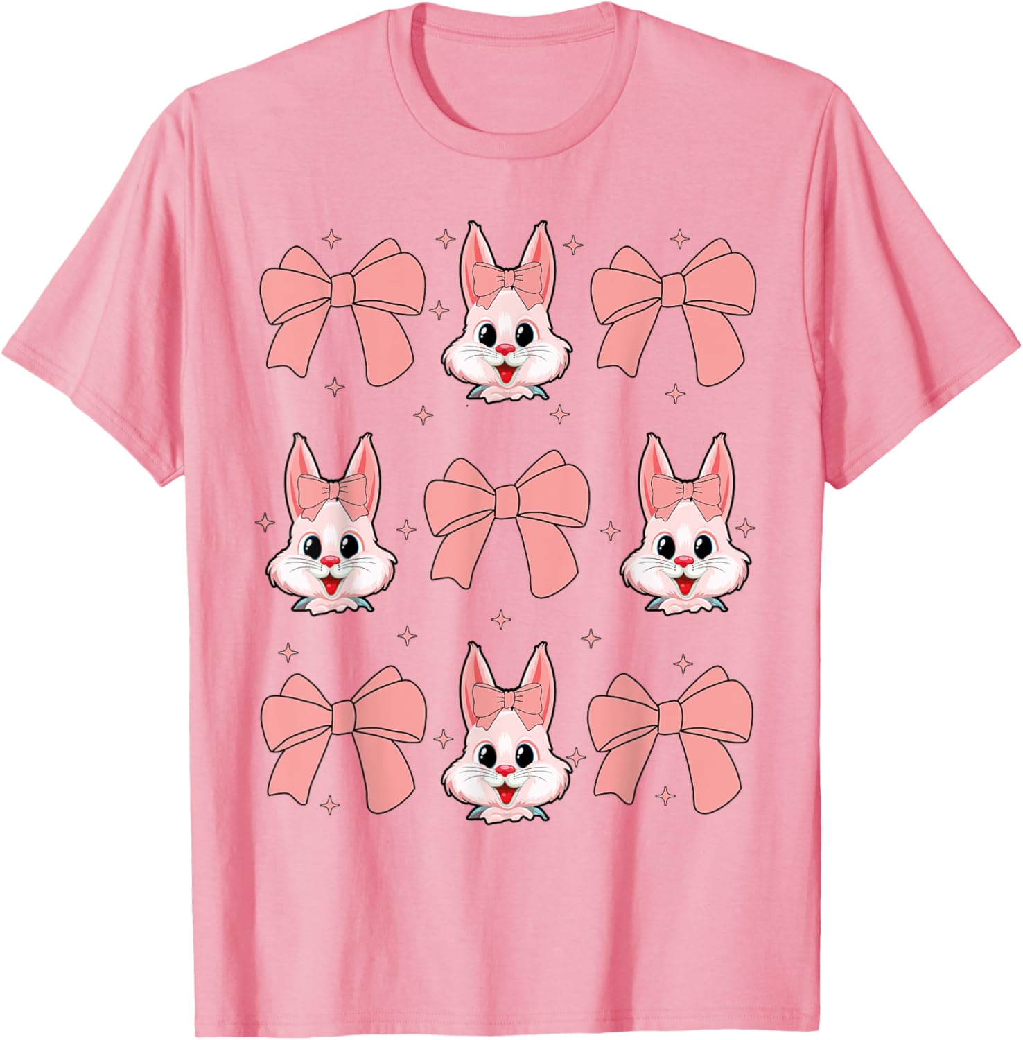 Cute Bunny Rabbit Face Girl Happy Easter Day Coquette Bow T-Shirt