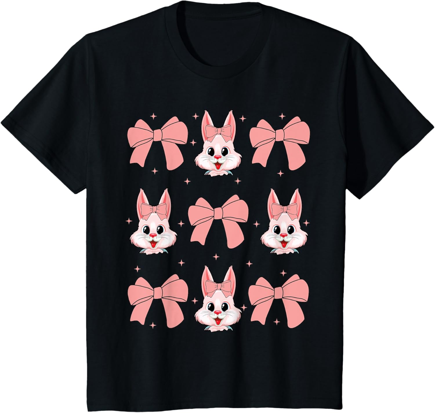 Cute Bunny Rabbit Face Girl Happy Easter Day Coquette Bow T-Shirt