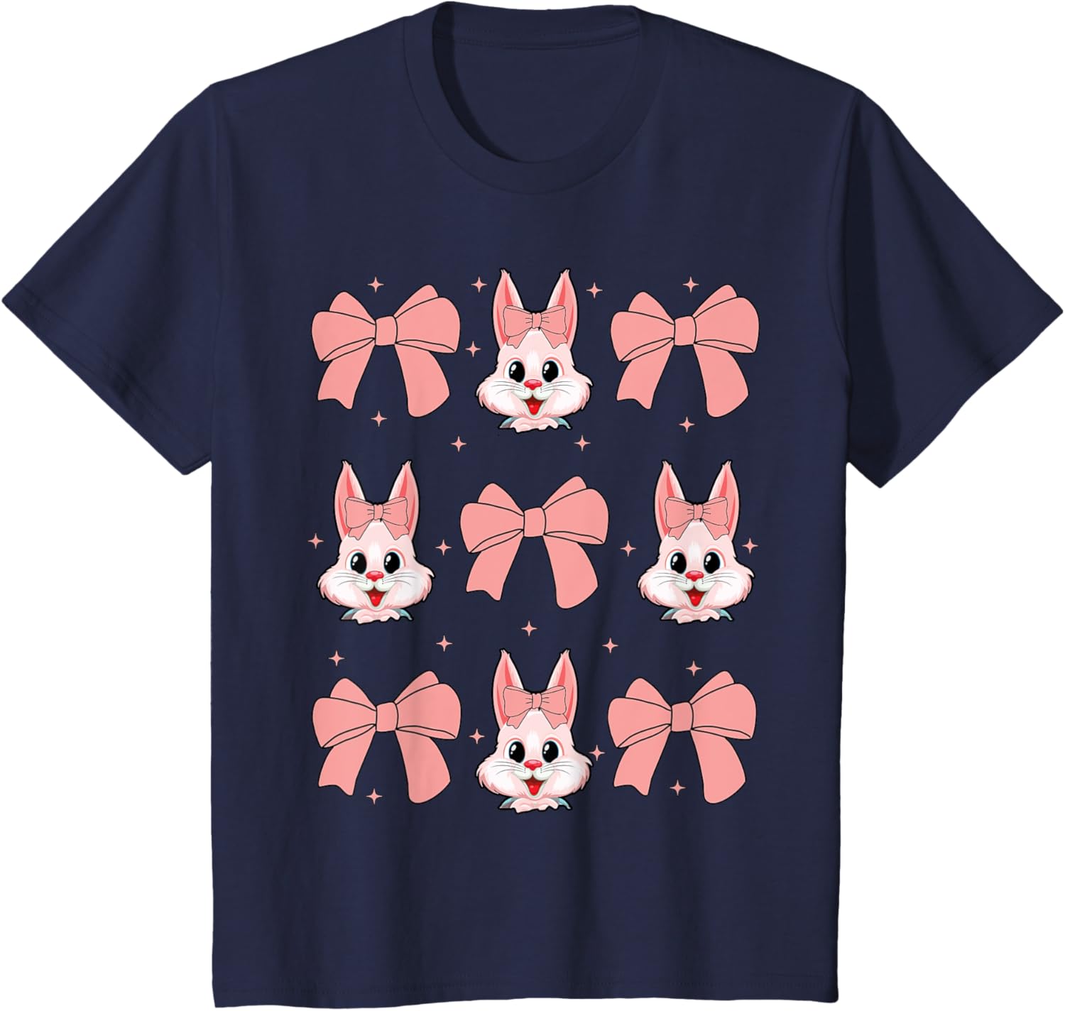 Cute Bunny Rabbit Face Girl Happy Easter Day Coquette Bow T-Shirt