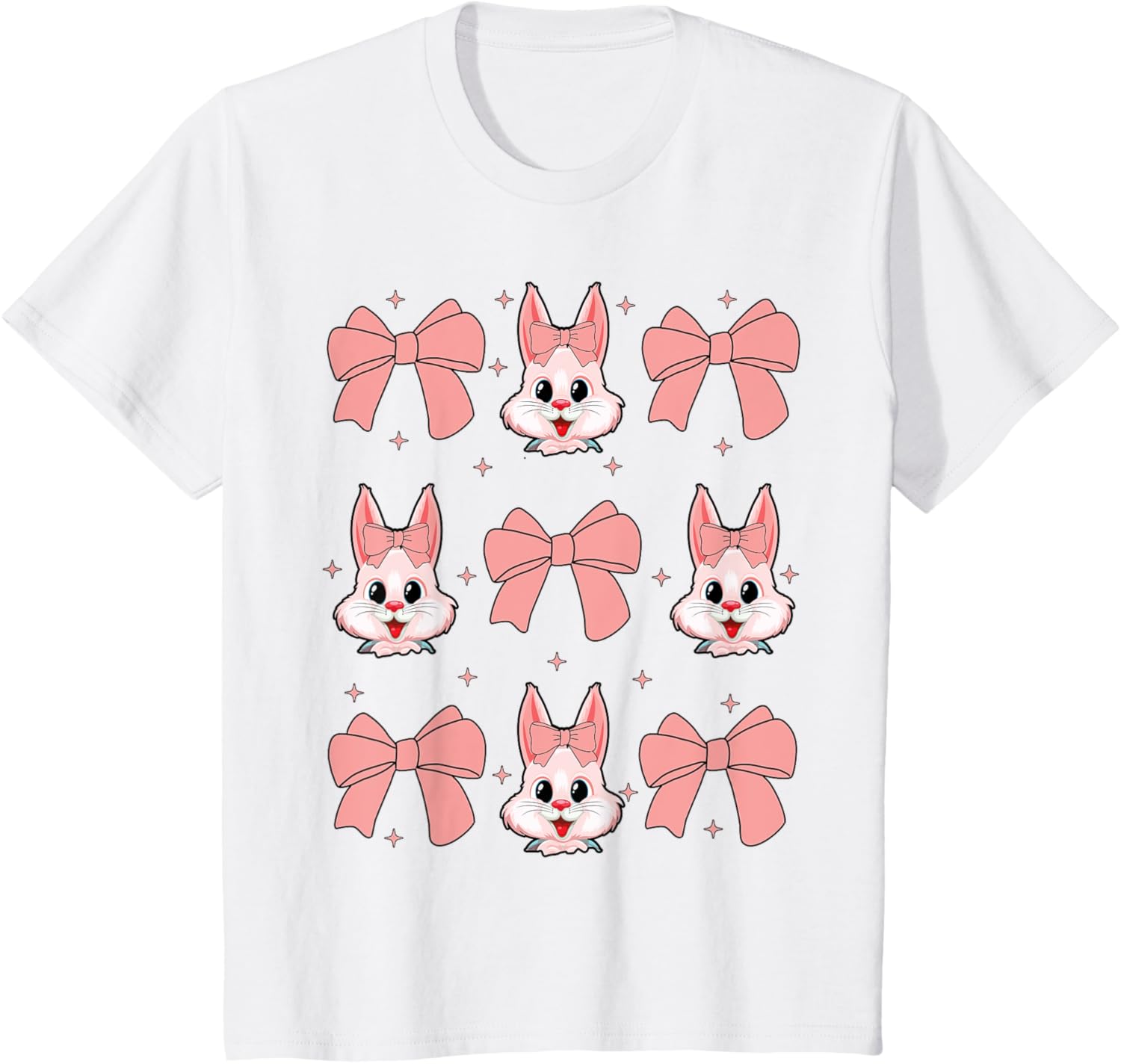 Cute Bunny Rabbit Face Girl Happy Easter Day Coquette Bow T-Shirt