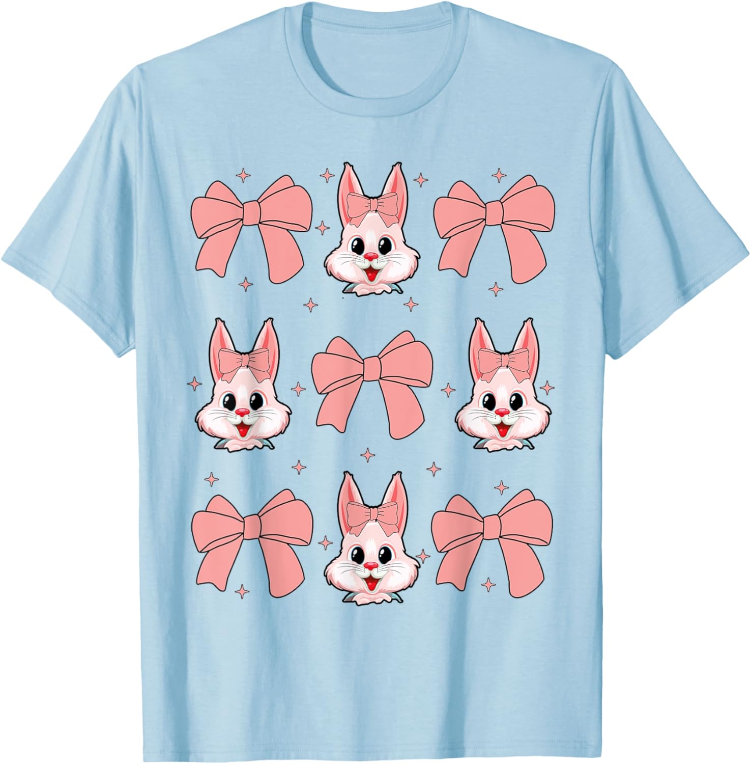 Cute Bunny Rabbit Face Girl Happy Easter Day Coquette Bow T-Shirt