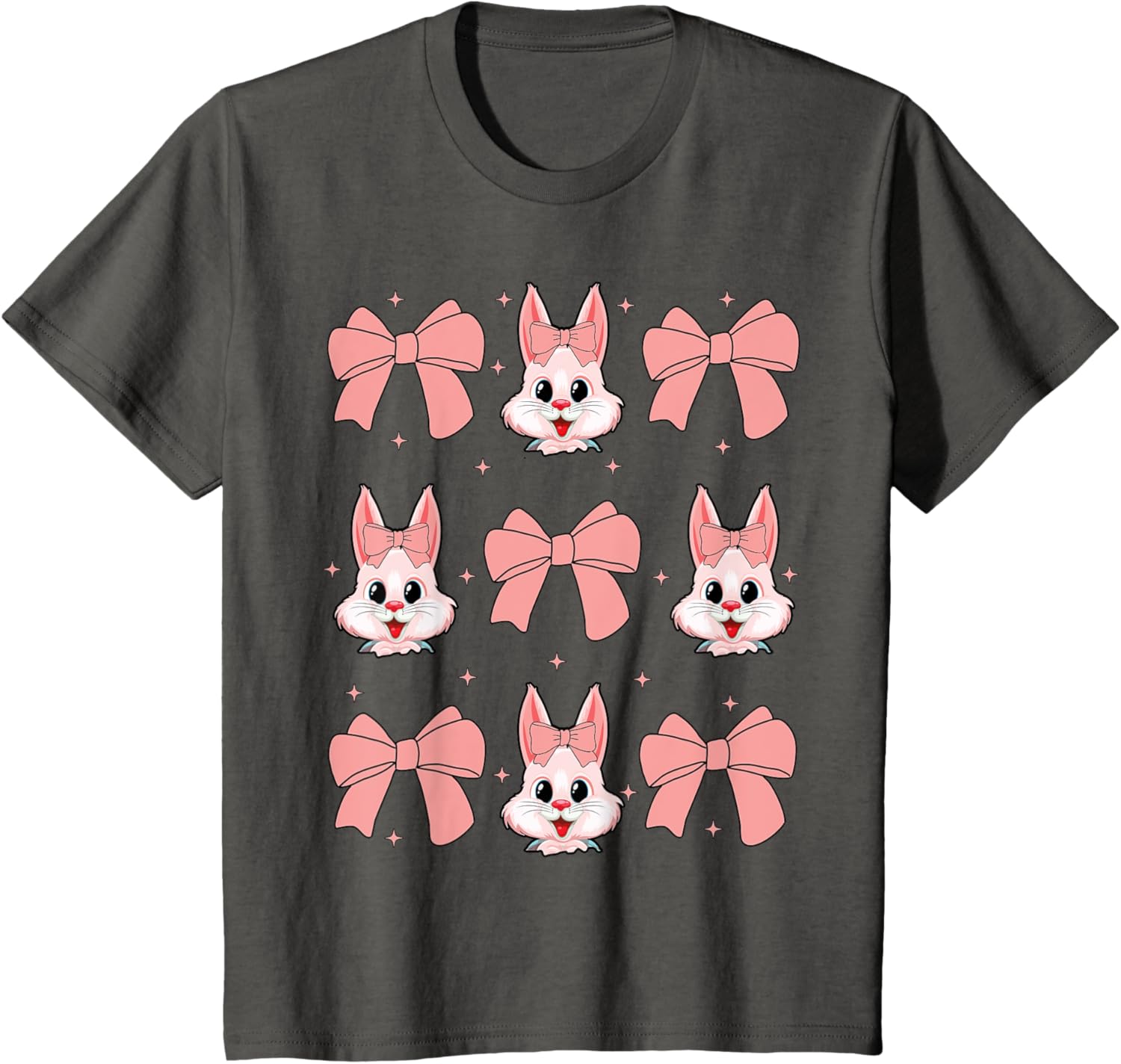 Cute Bunny Rabbit Face Girl Happy Easter Day Coquette Bow T-Shirt