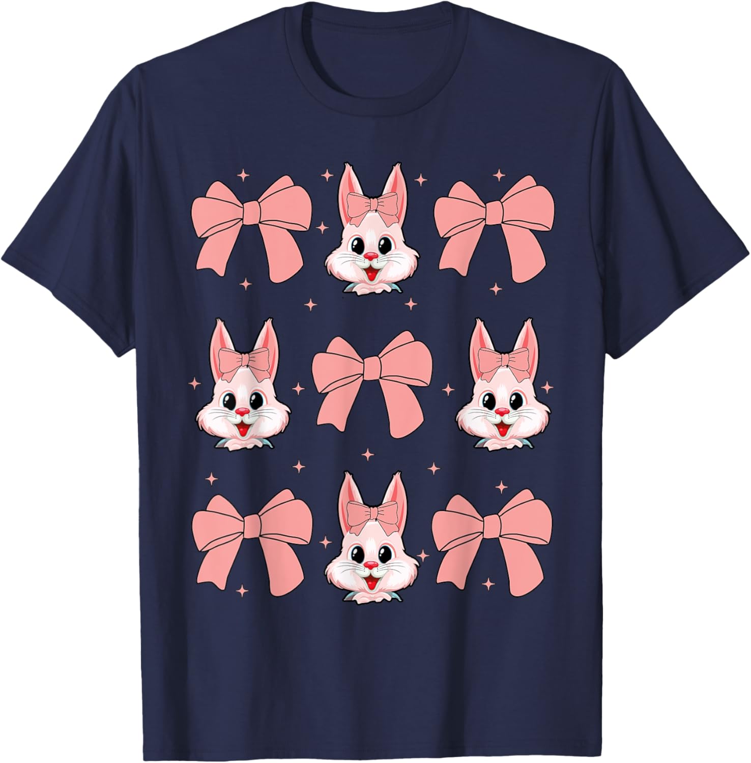 Cute Bunny Rabbit Face Girl Happy Easter Day Coquette Bow T-Shirt