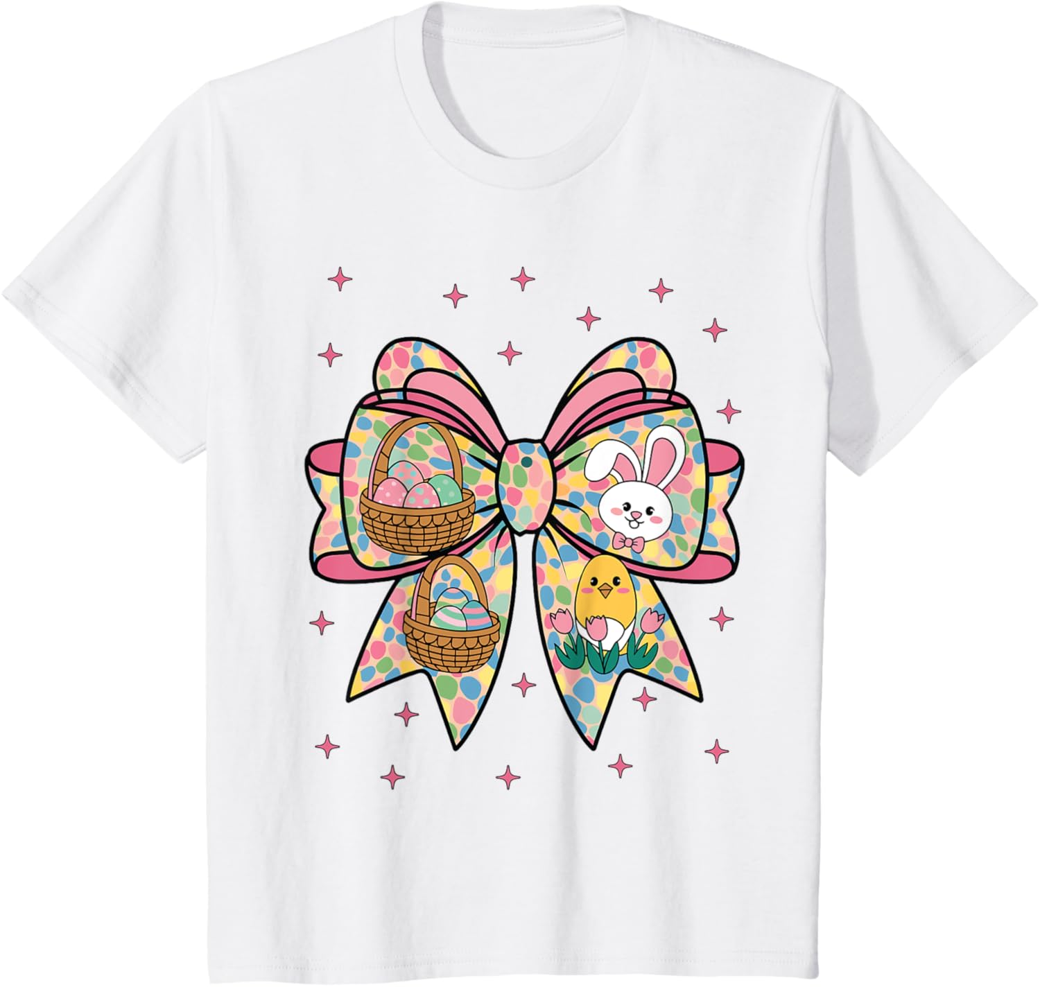 Cute Bunny Rabbit Face Girl Happy Easter Day Coquette Bow T-Shirt