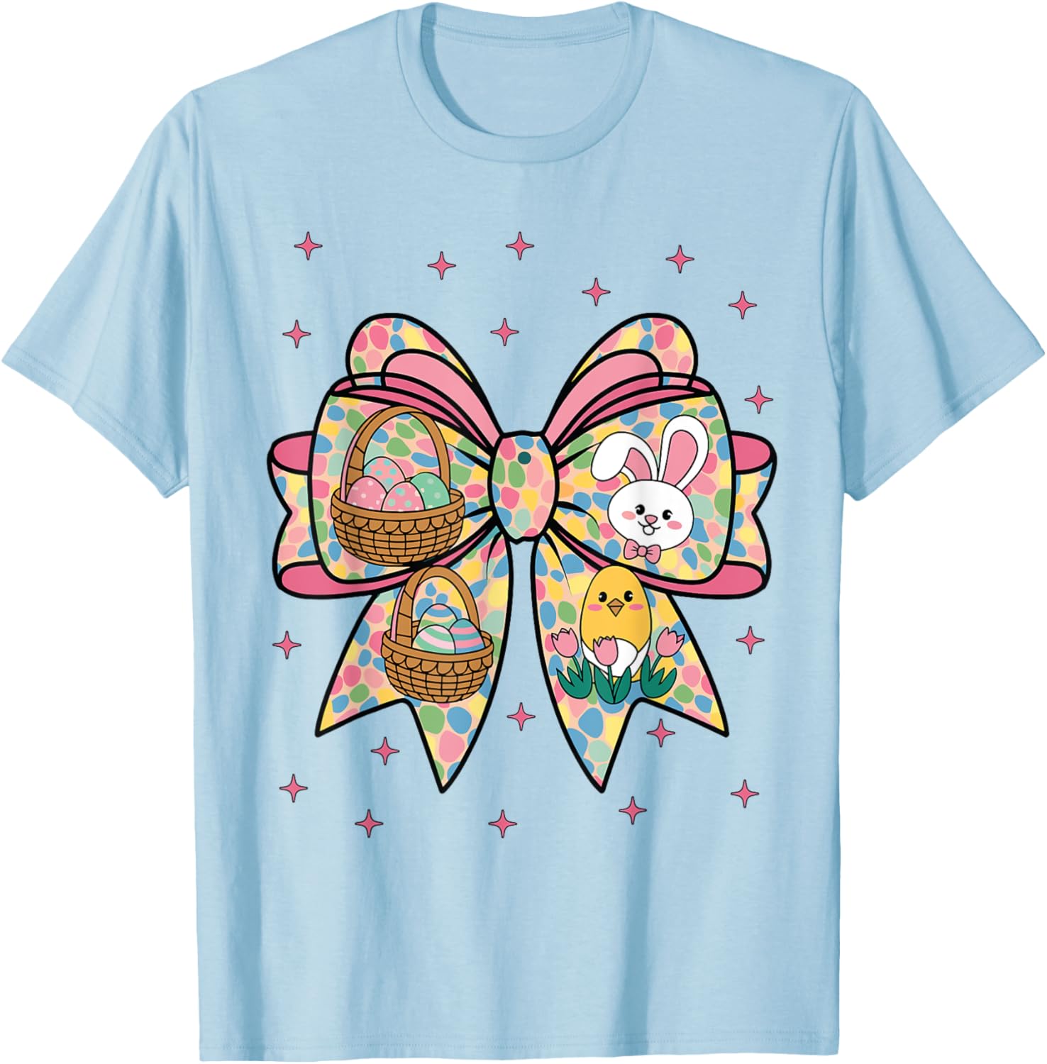 Cute Bunny Rabbit Face Girl Happy Easter Day Coquette Bow T-Shirt